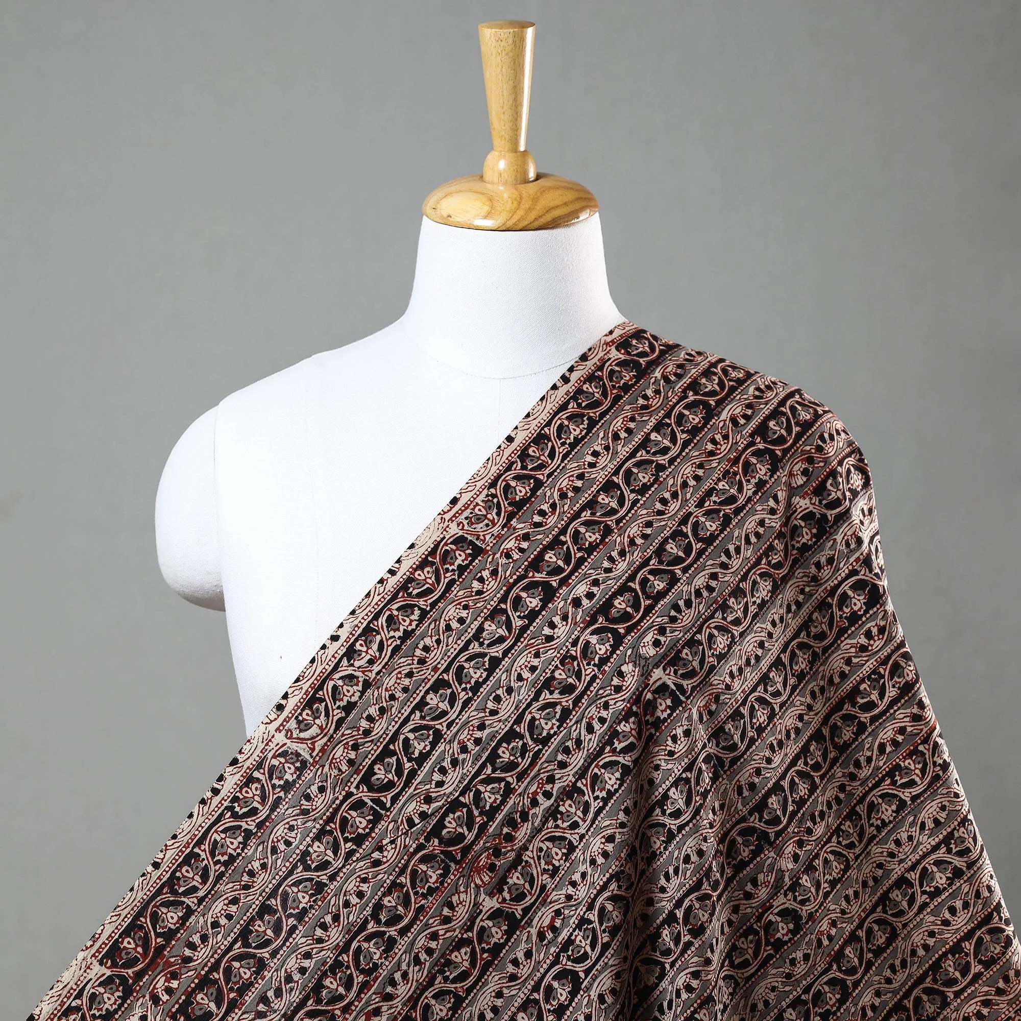 Black - Natural Dyed Block Print Cotton Kalamkari Fabric 10