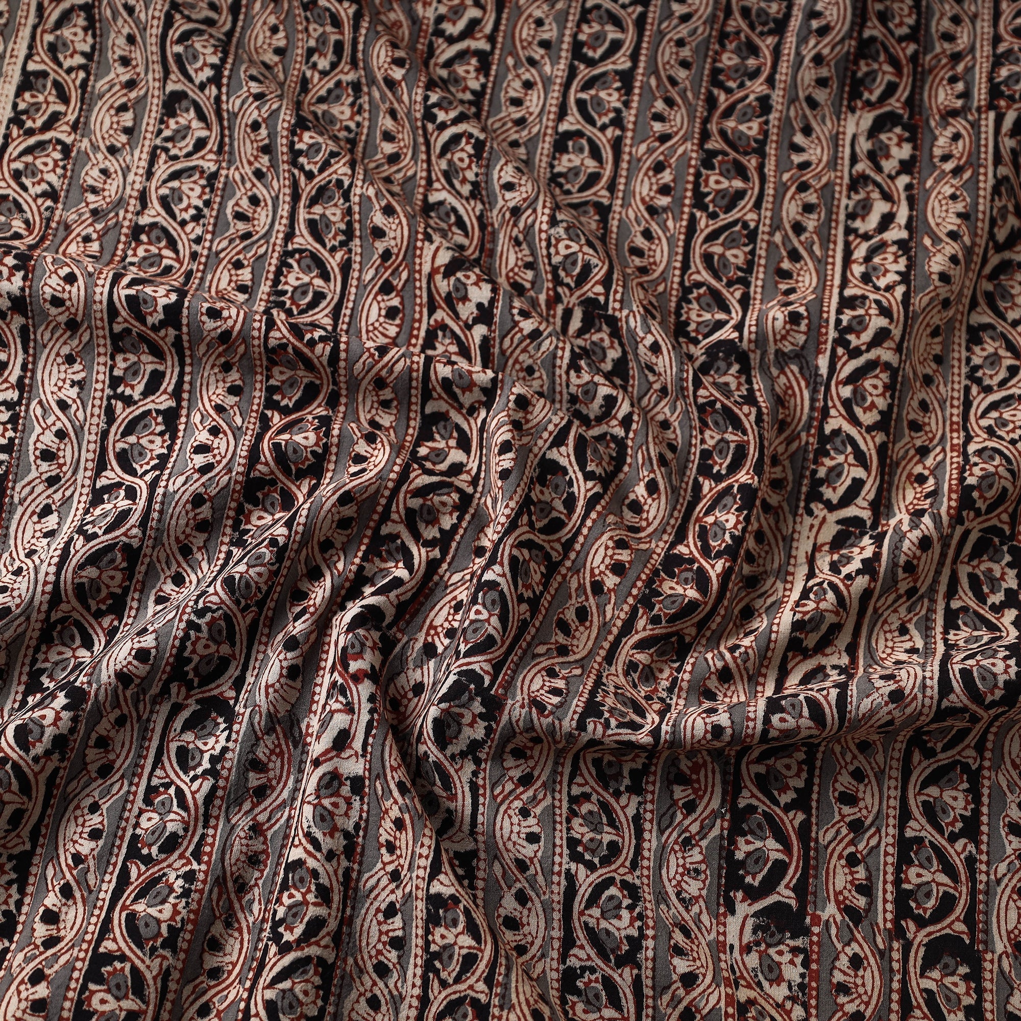Black - Natural Dyed Block Print Cotton Kalamkari Fabric 10 - Image 3