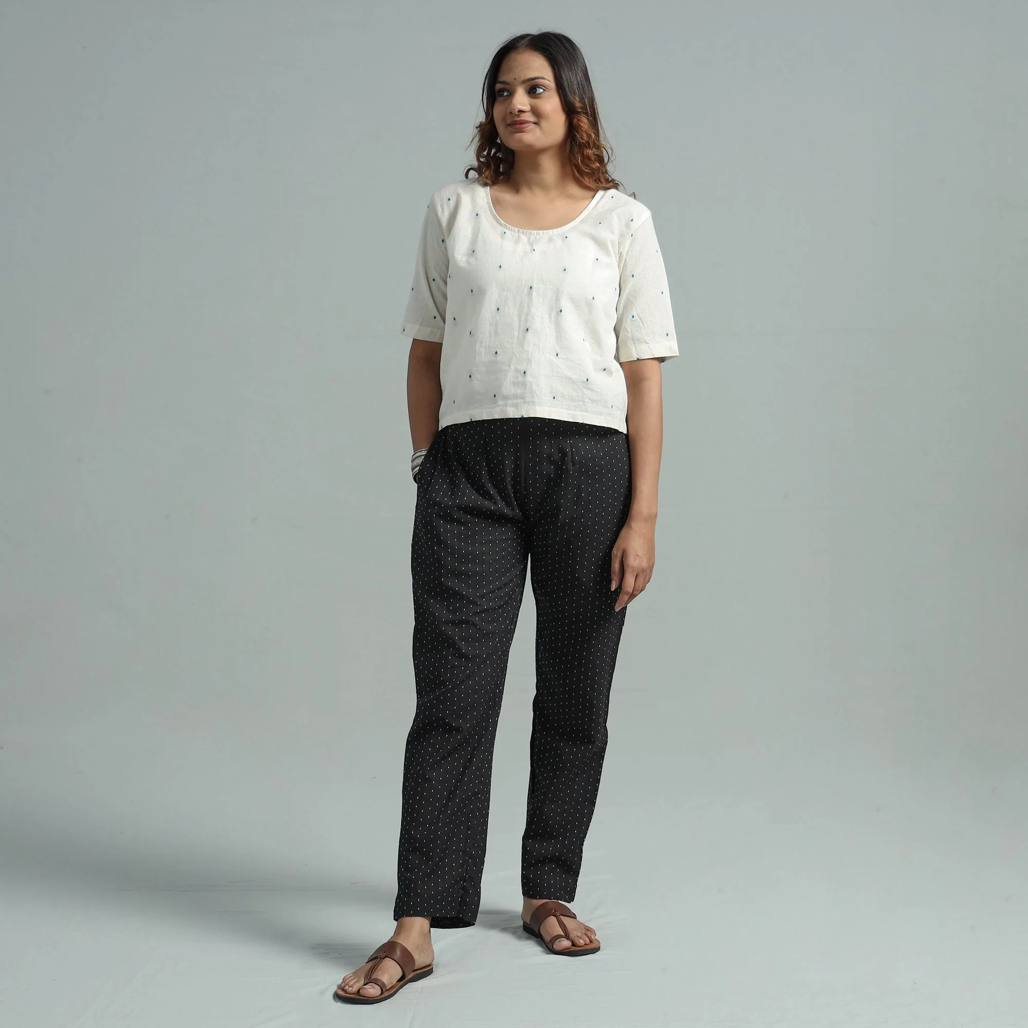 Black - Jacquard Weave Cotton Elasticated Pant