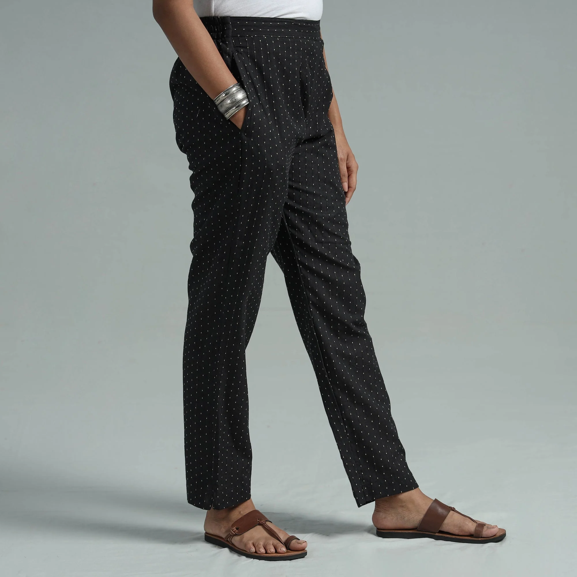 Black - Jacquard Weave Cotton Elasticated Pant - Image 3