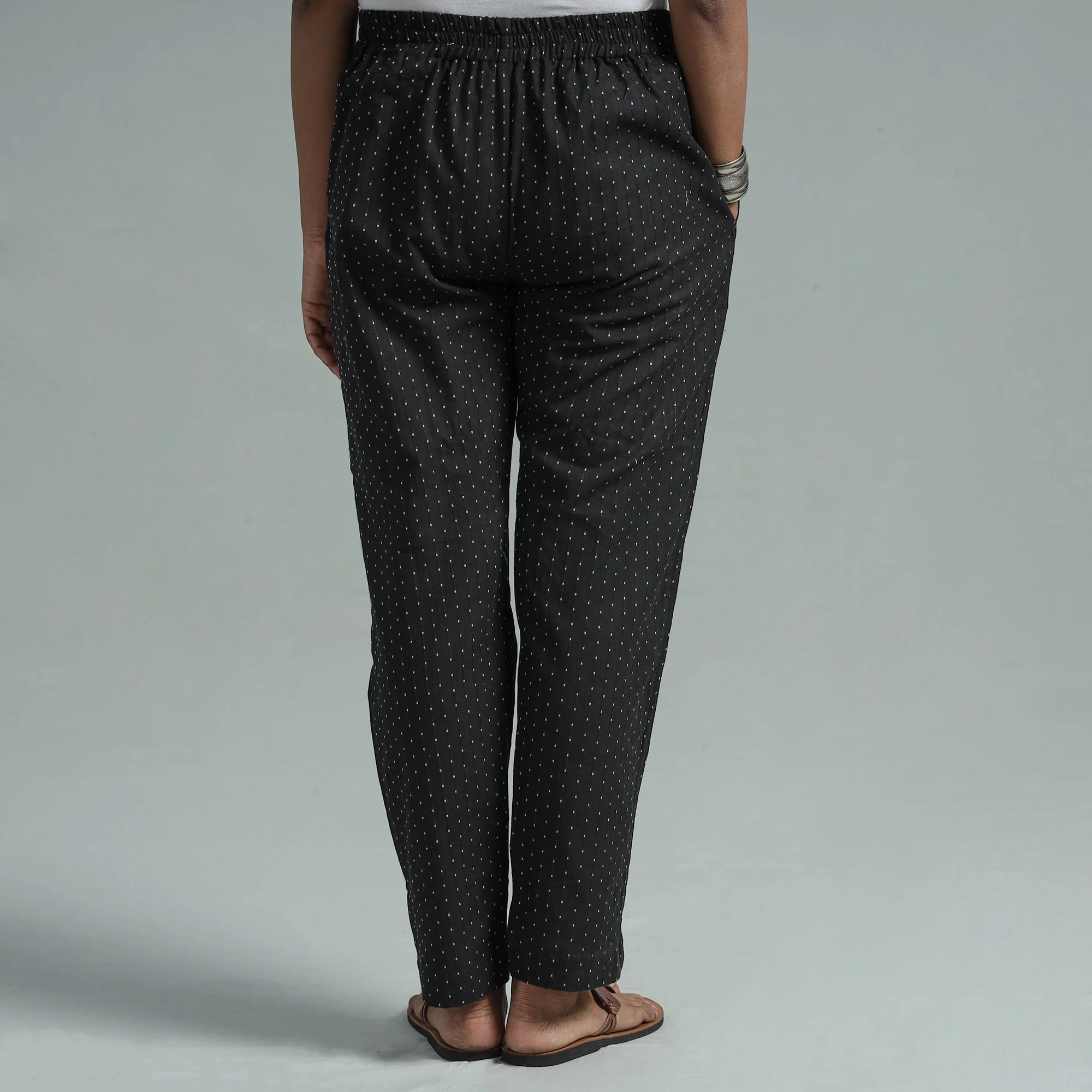 Black - Jacquard Weave Cotton Elasticated Pant - Image 6