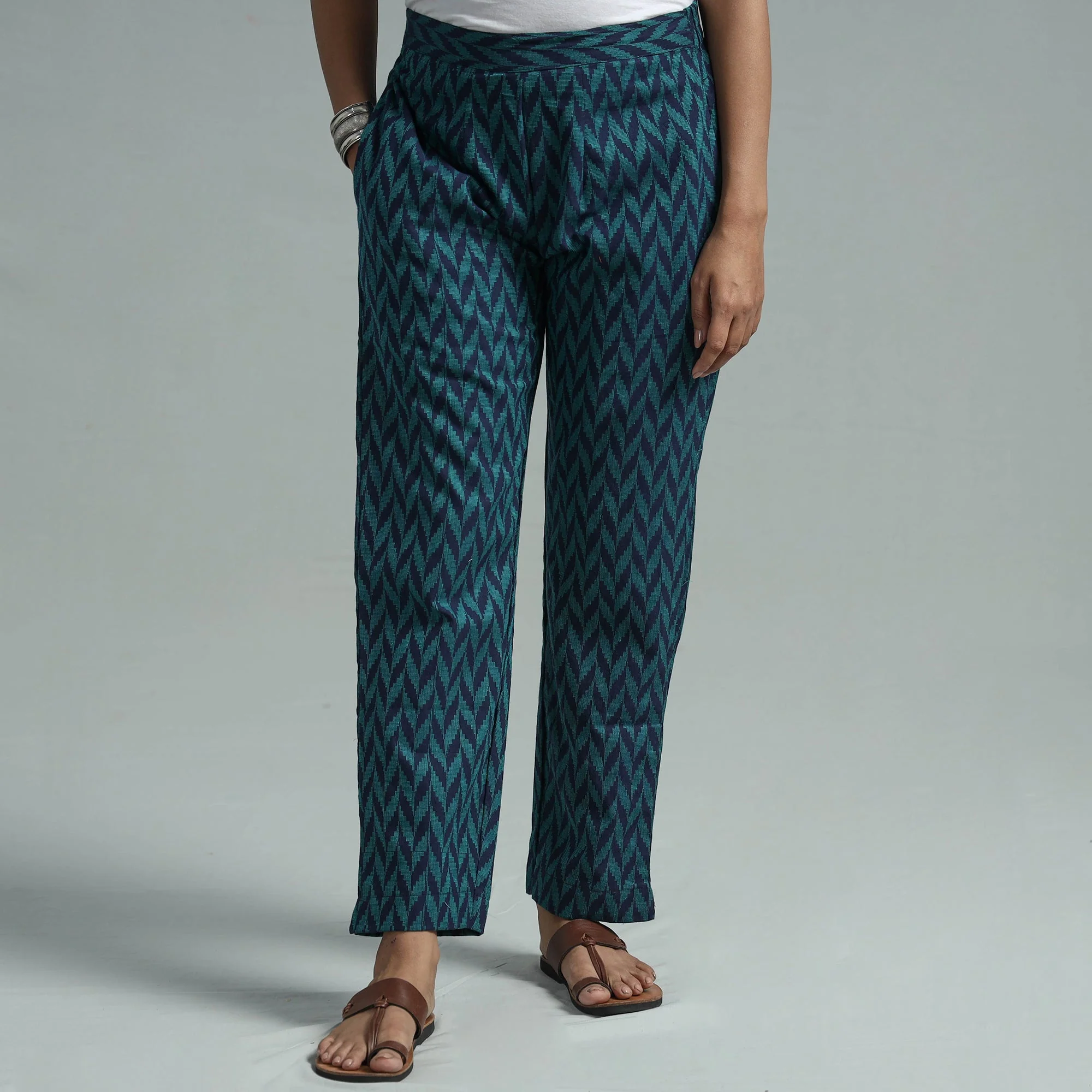 Blue - Jacquard Weave Cotton Elasticated Pant - Image 2