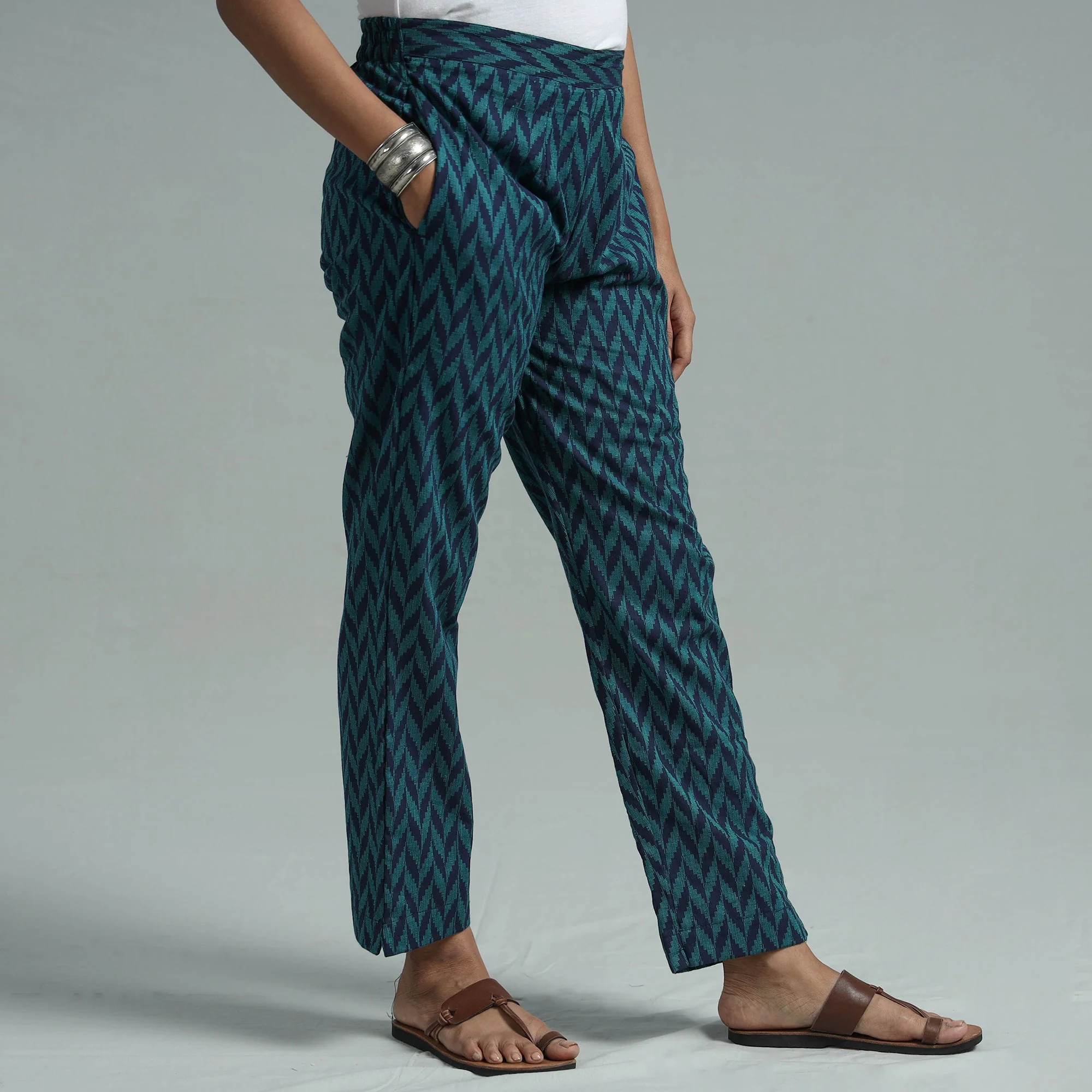 Blue - Jacquard Weave Cotton Elasticated Pant - Image 3