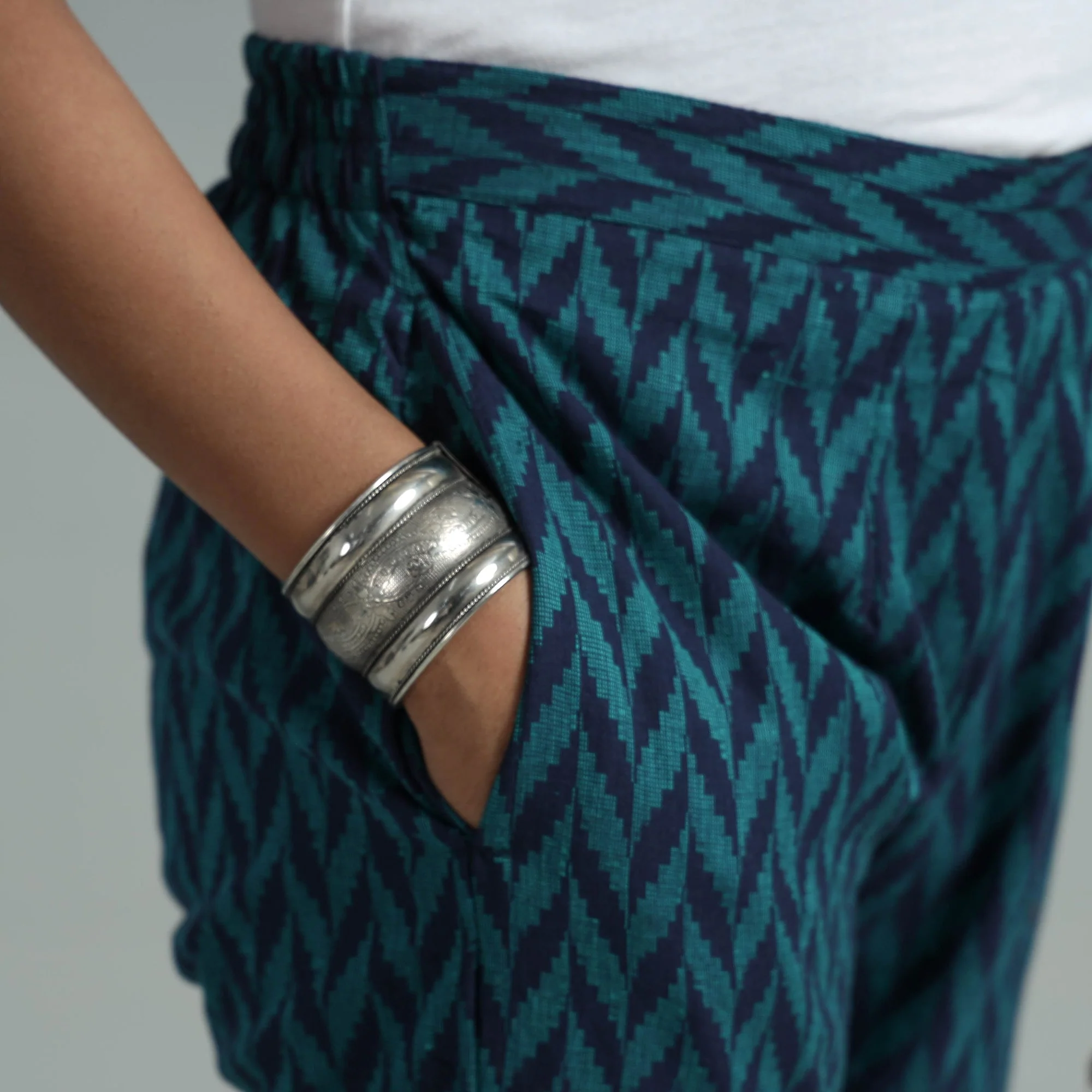 Blue - Jacquard Weave Cotton Elasticated Pant - Image 4
