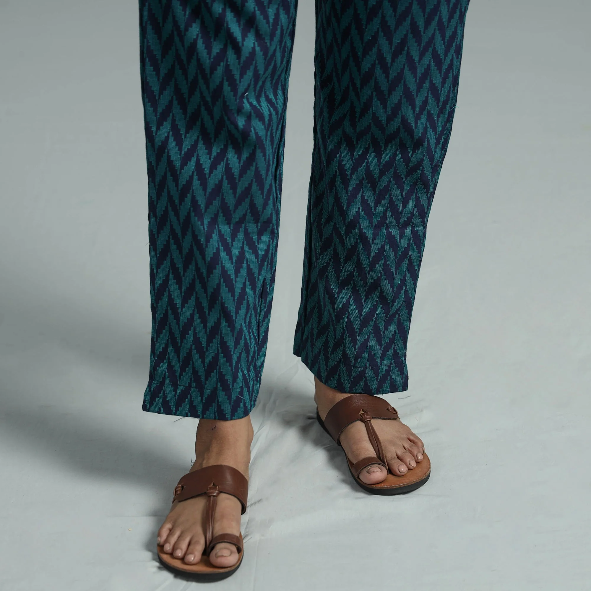 Blue - Jacquard Weave Cotton Elasticated Pant - Image 5