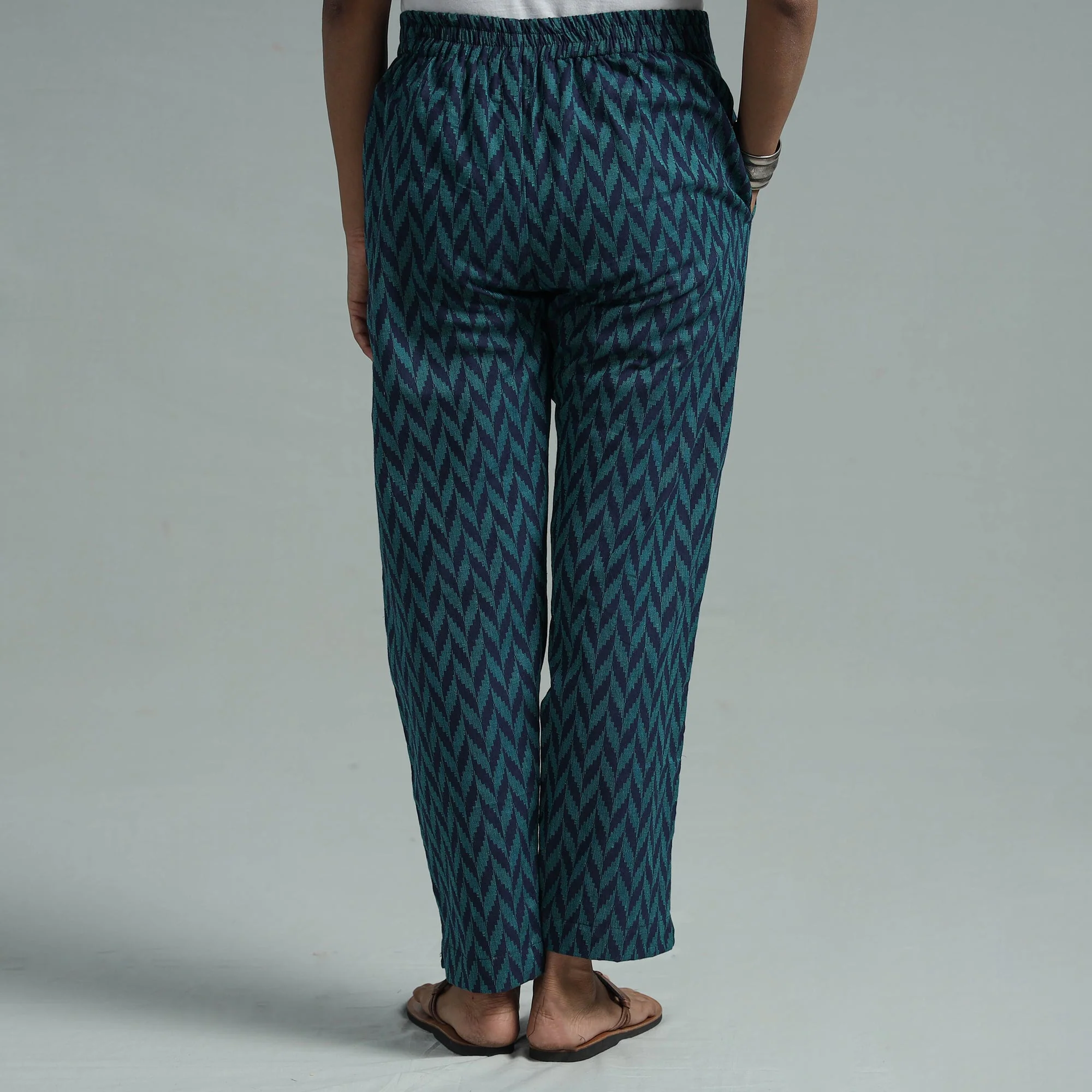 Blue - Jacquard Weave Cotton Elasticated Pant - Image 6
