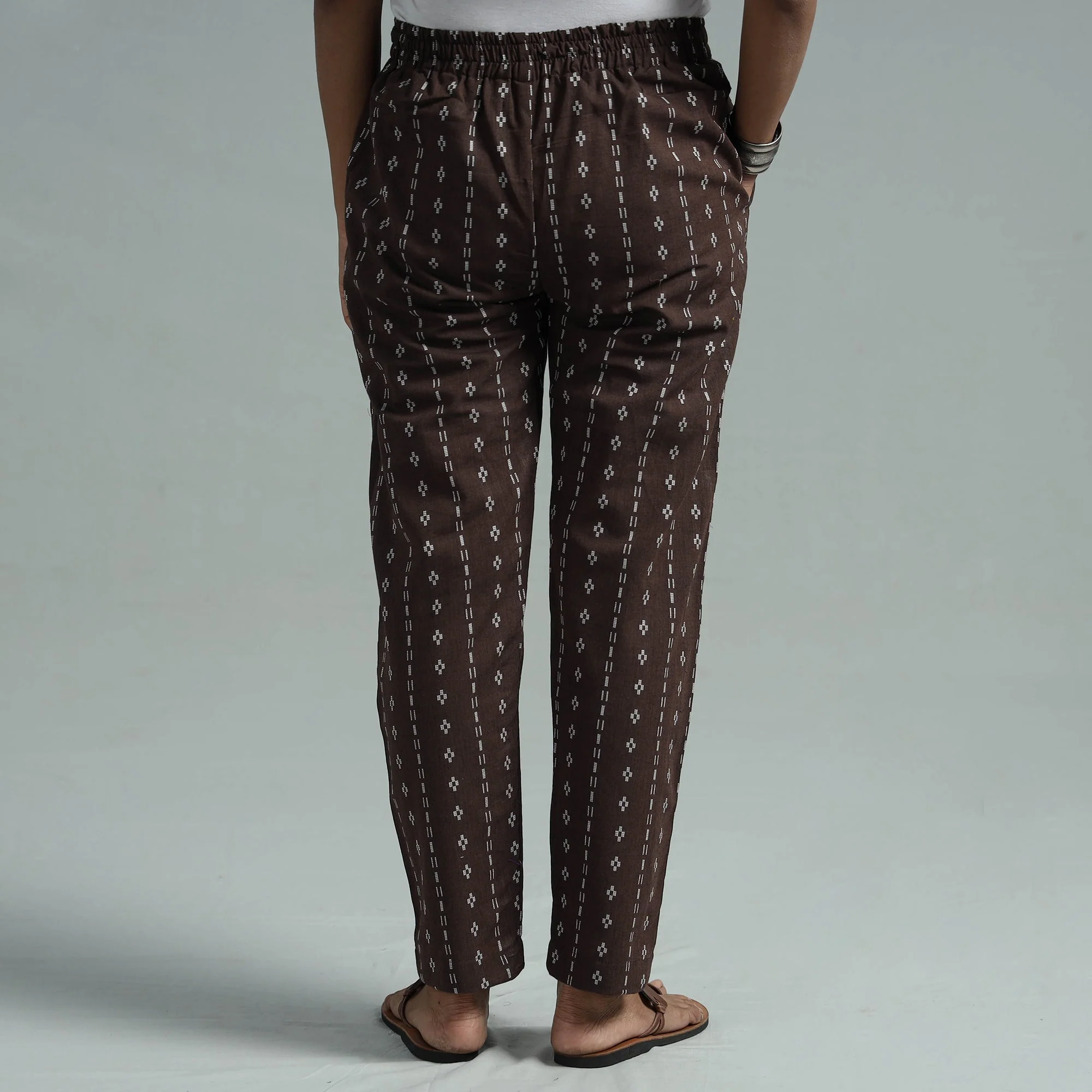 Dark Brown - Jacquard Weave Cotton Elasticated Pant - Image 5