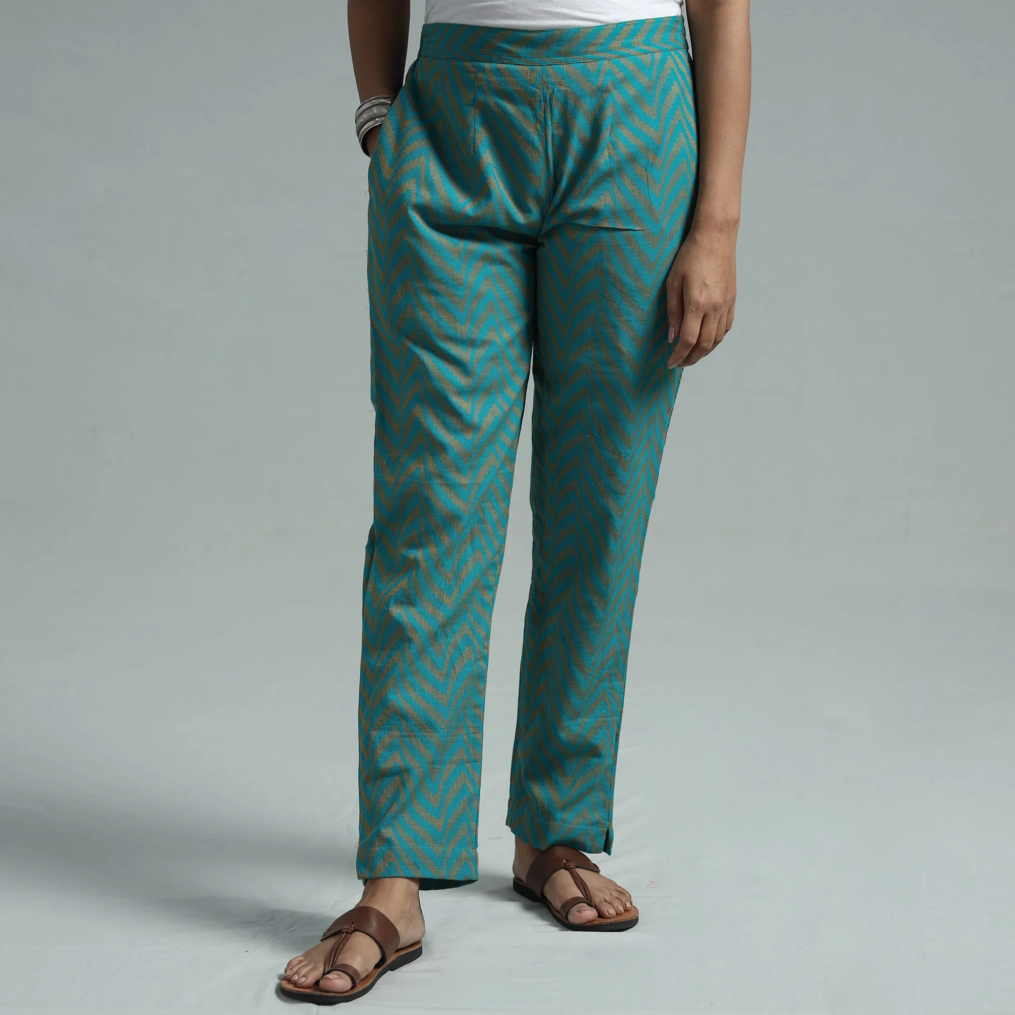 Jade Green - Jacquard Weave Cotton Elasticated Pant - Image 2