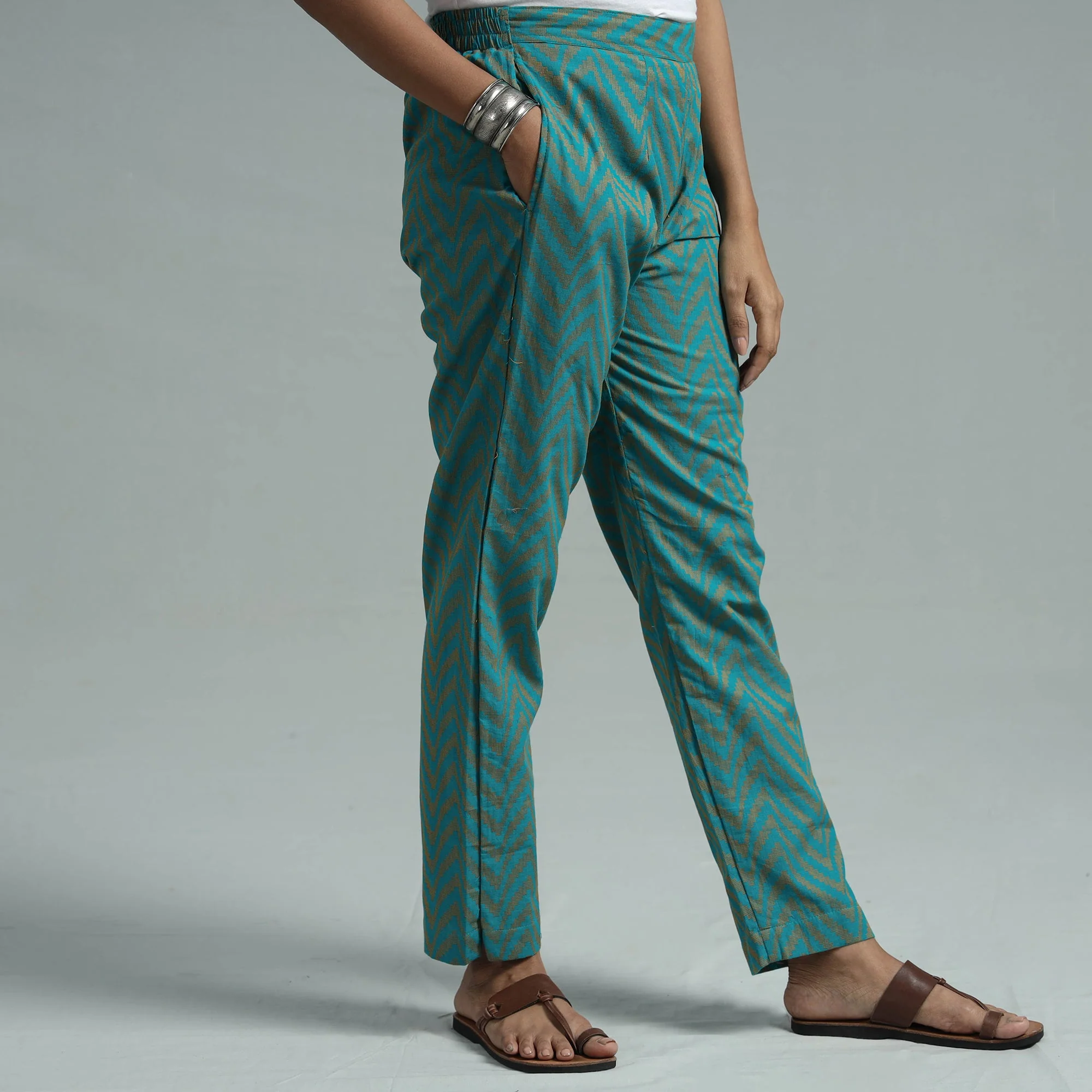 Jade Green - Jacquard Weave Cotton Elasticated Pant - Image 3