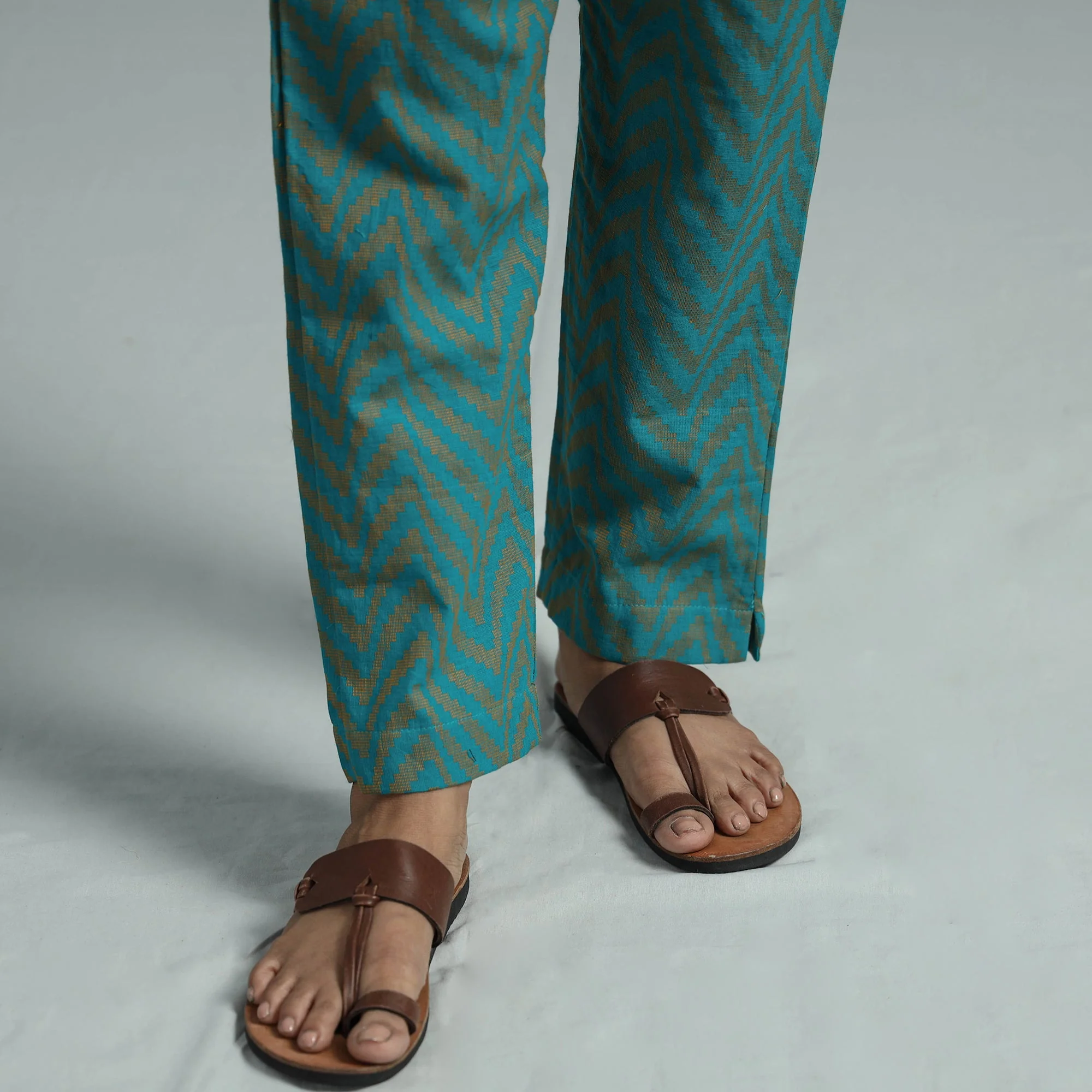 Jade Green - Jacquard Weave Cotton Elasticated Pant - Image 5
