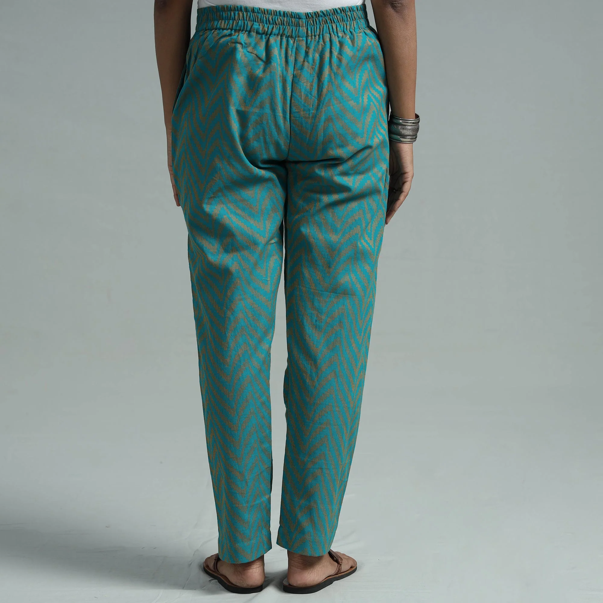 Jade Green - Jacquard Weave Cotton Elasticated Pant - Image 6