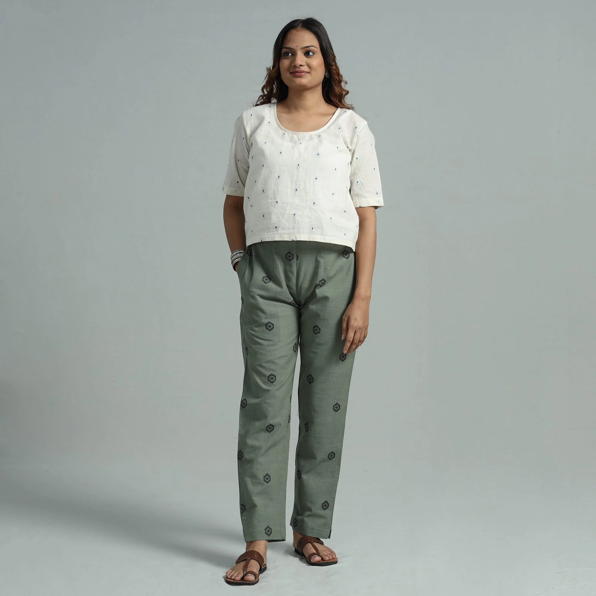 Light Green - Jacquard Weave Cotton Elasticated Pant