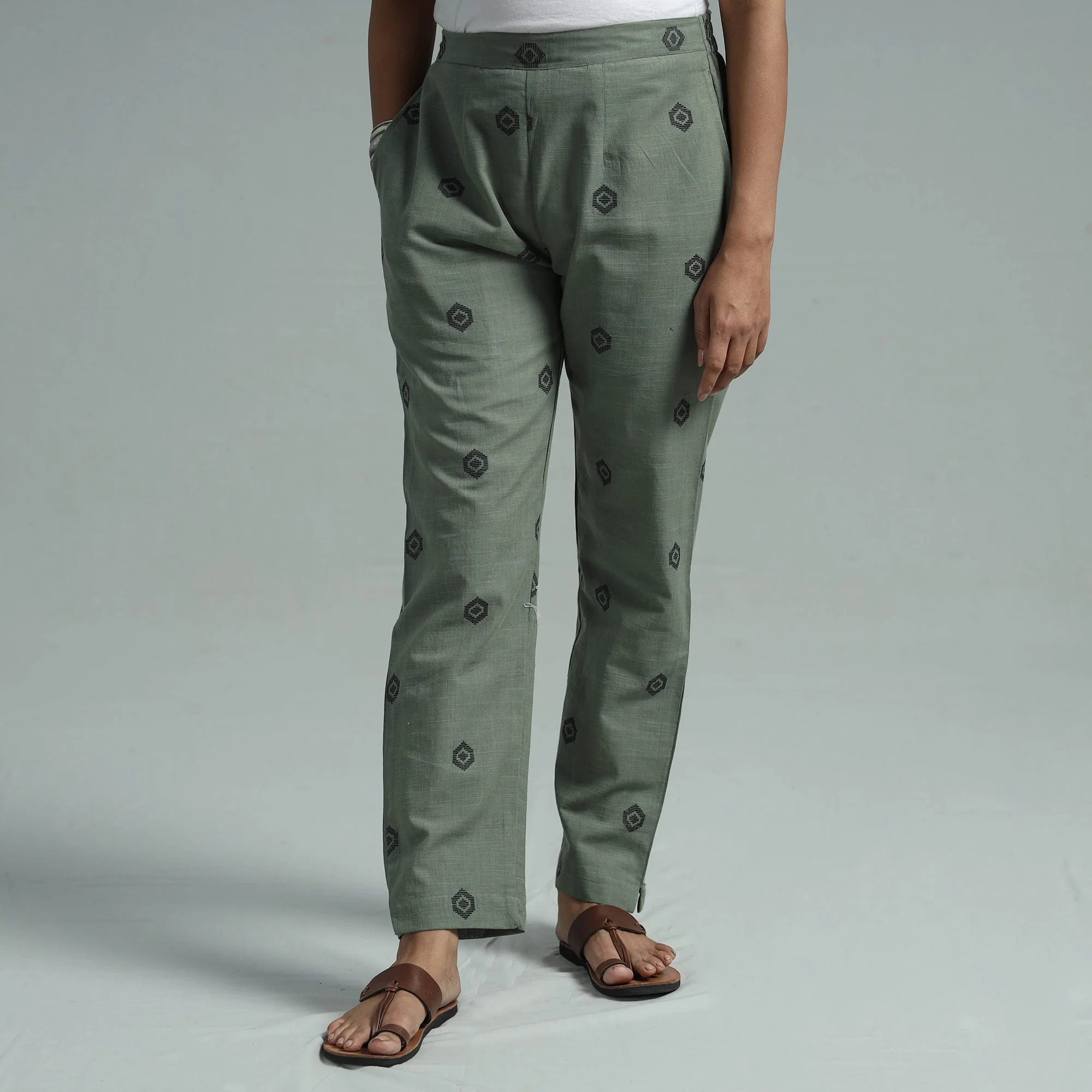 Light Green - Jacquard Weave Cotton Elasticated Pant - Image 2