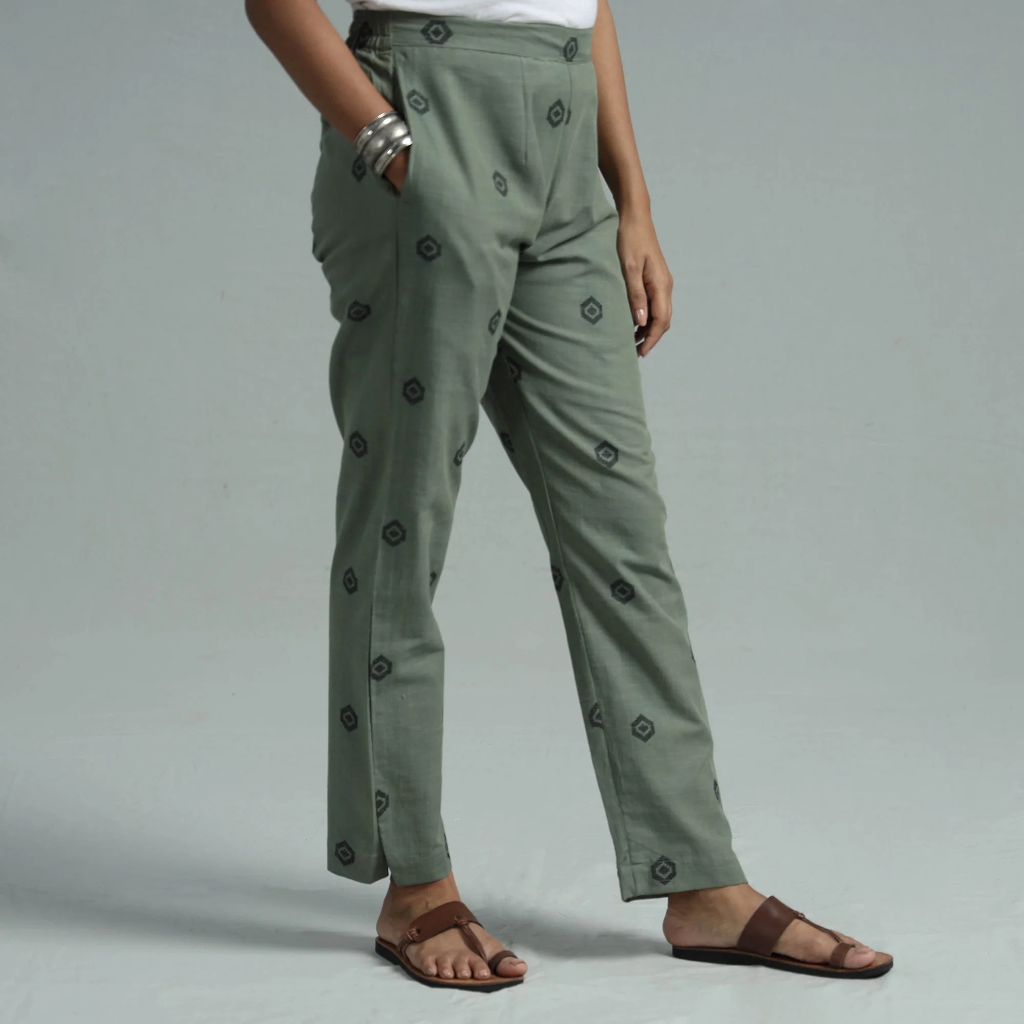Light Green - Jacquard Weave Cotton Elasticated Pant - Image 3