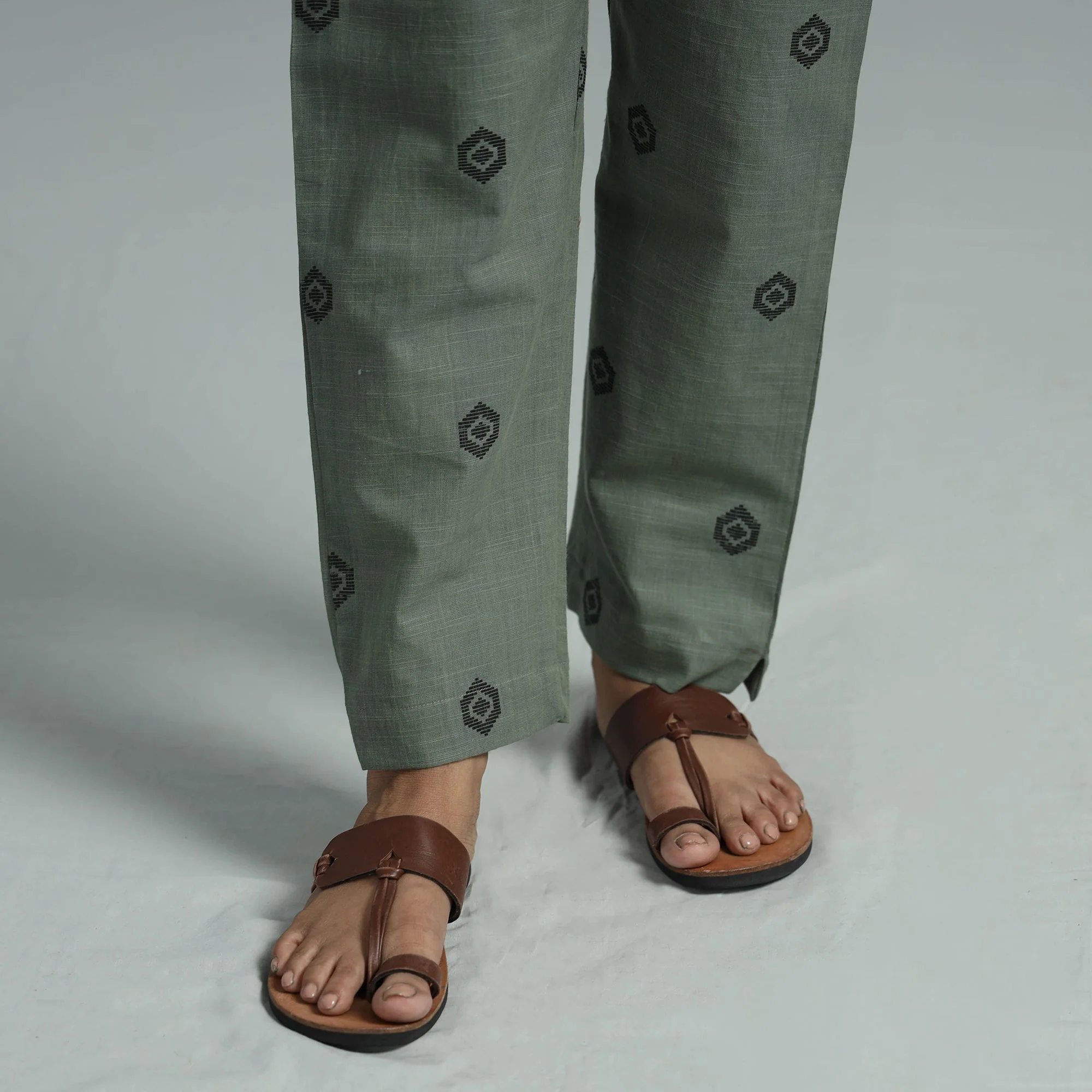 Light Green - Jacquard Weave Cotton Elasticated Pant - Image 5