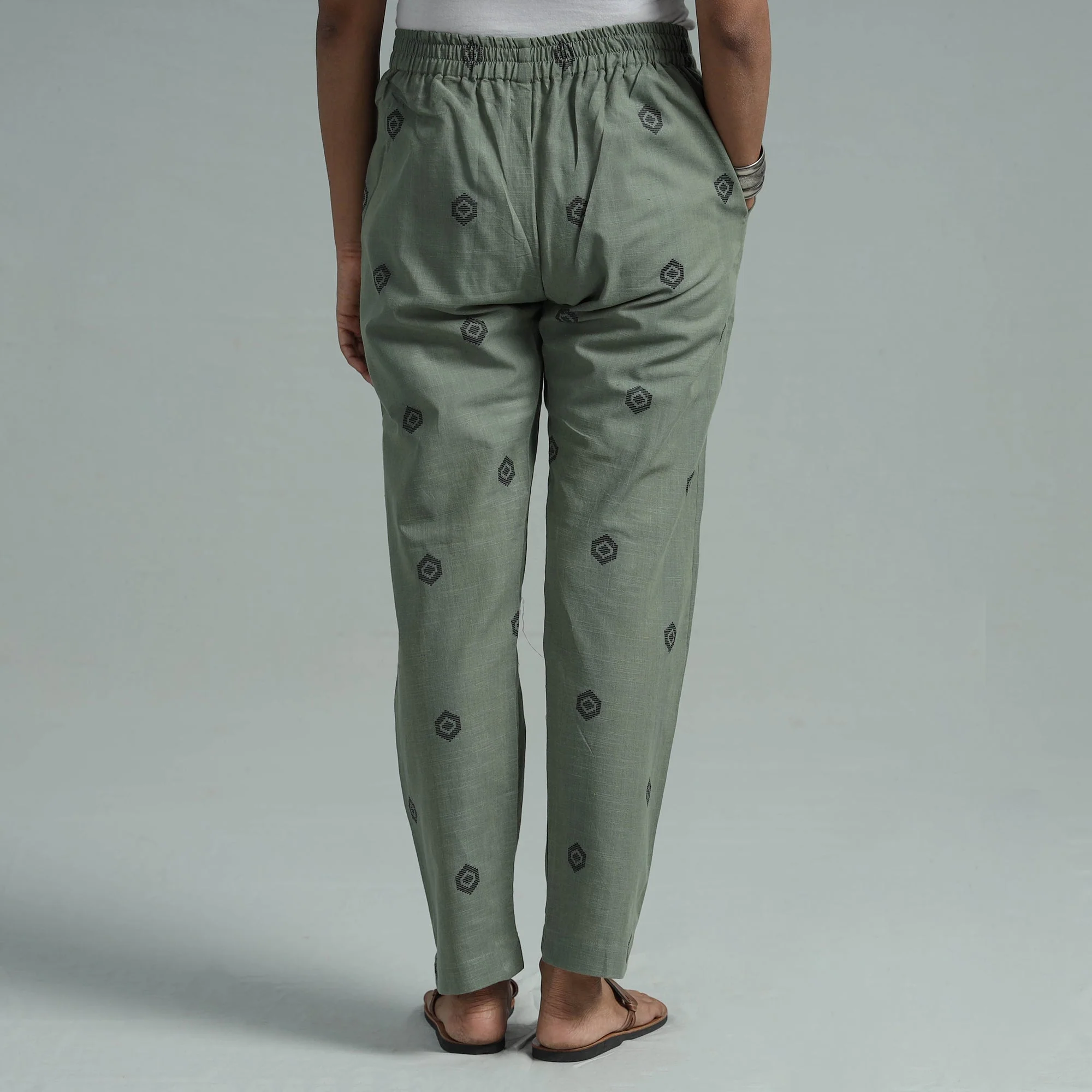 Light Green - Jacquard Weave Cotton Elasticated Pant - Image 6