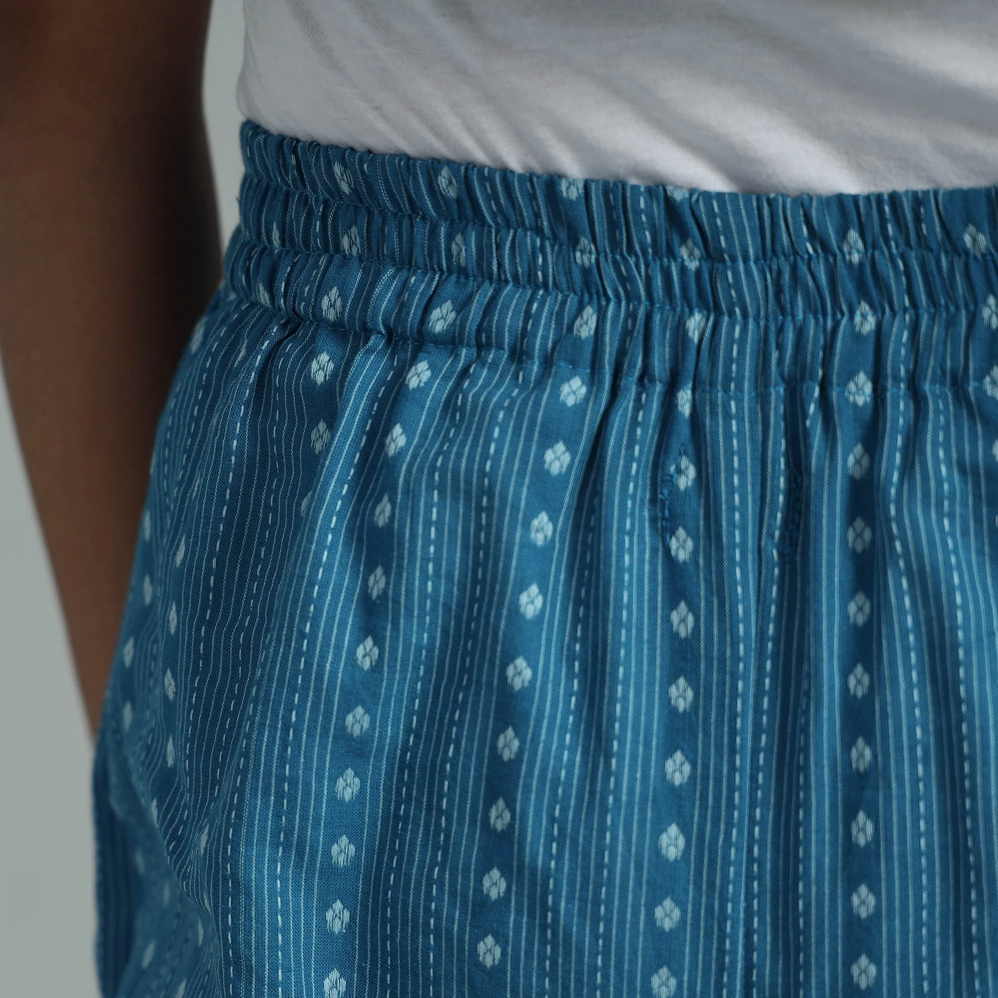 Blue - Jacquard Weave Cotton Elasticated Pant - Image 5
