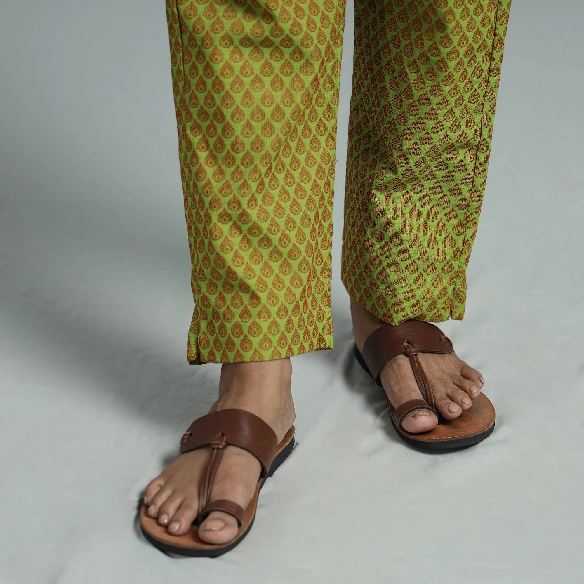 Parrot Green - Jacquard Weave Cotton Elasticated Pant - Image 5