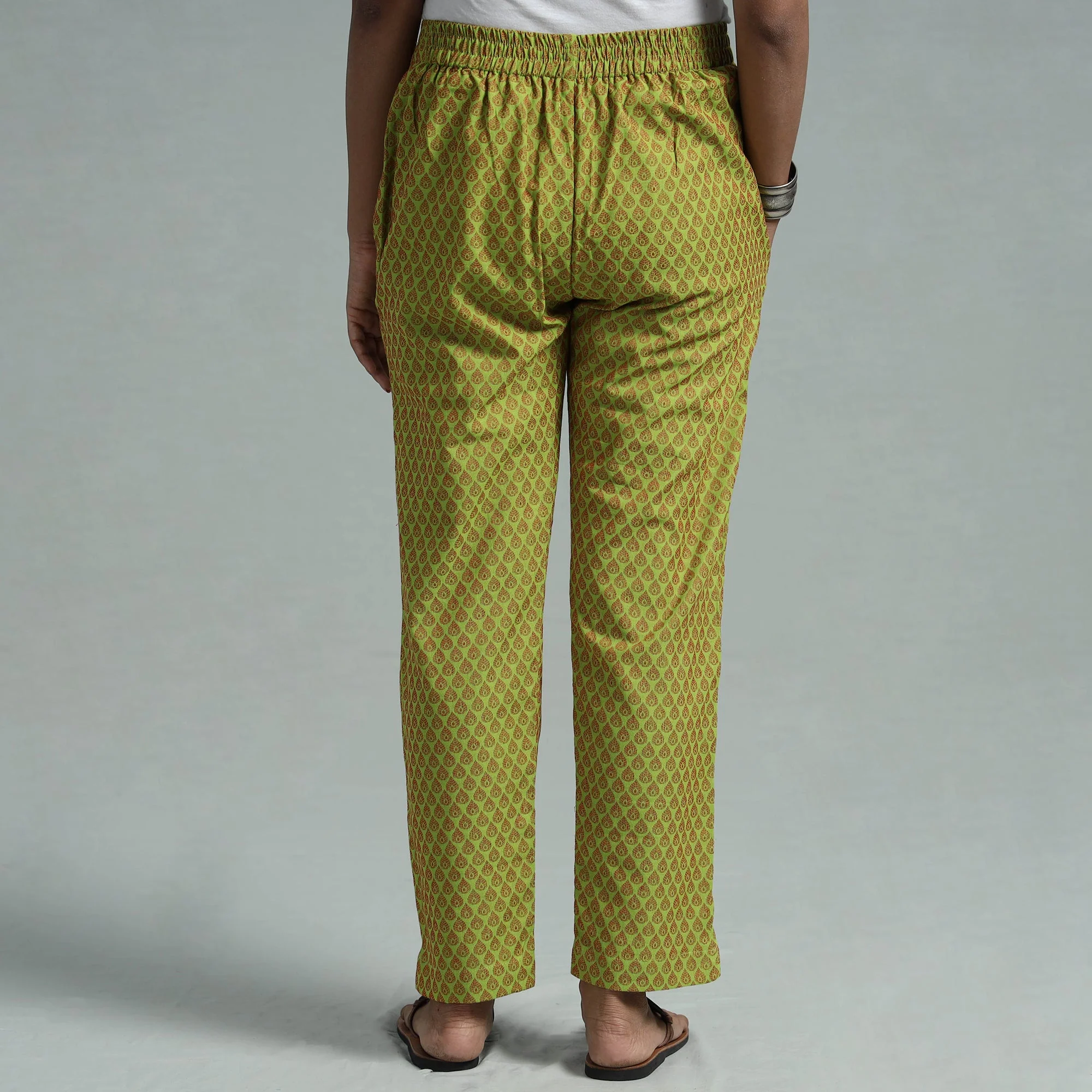 Parrot Green - Jacquard Weave Cotton Elasticated Pant - Image 6