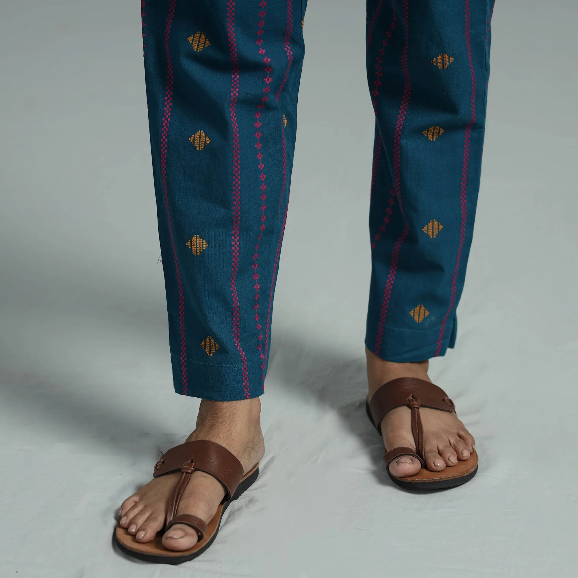 Blue - Jacquard Weave Cotton Elasticated Pant - Image 5