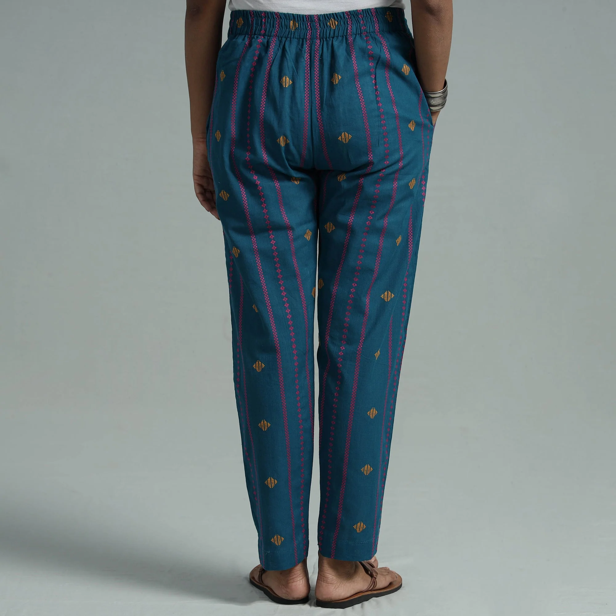 Blue - Jacquard Weave Cotton Elasticated Pant - Image 6
