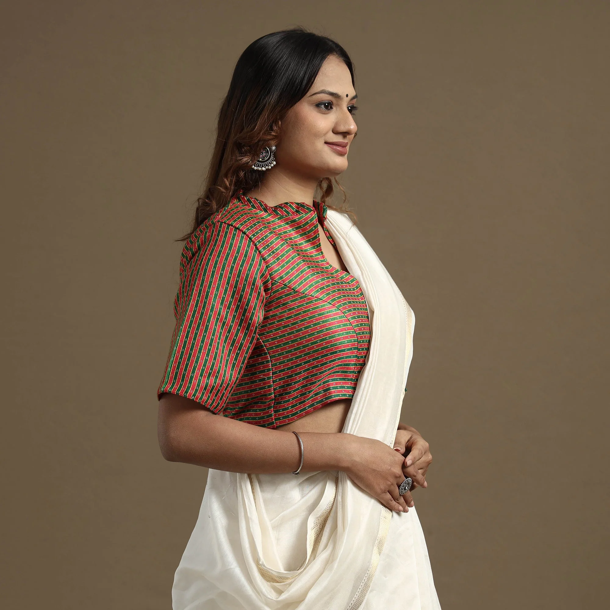 Multicolor - Mashru Weave Pure Handloom Silk Stitched Blouse - Image 2