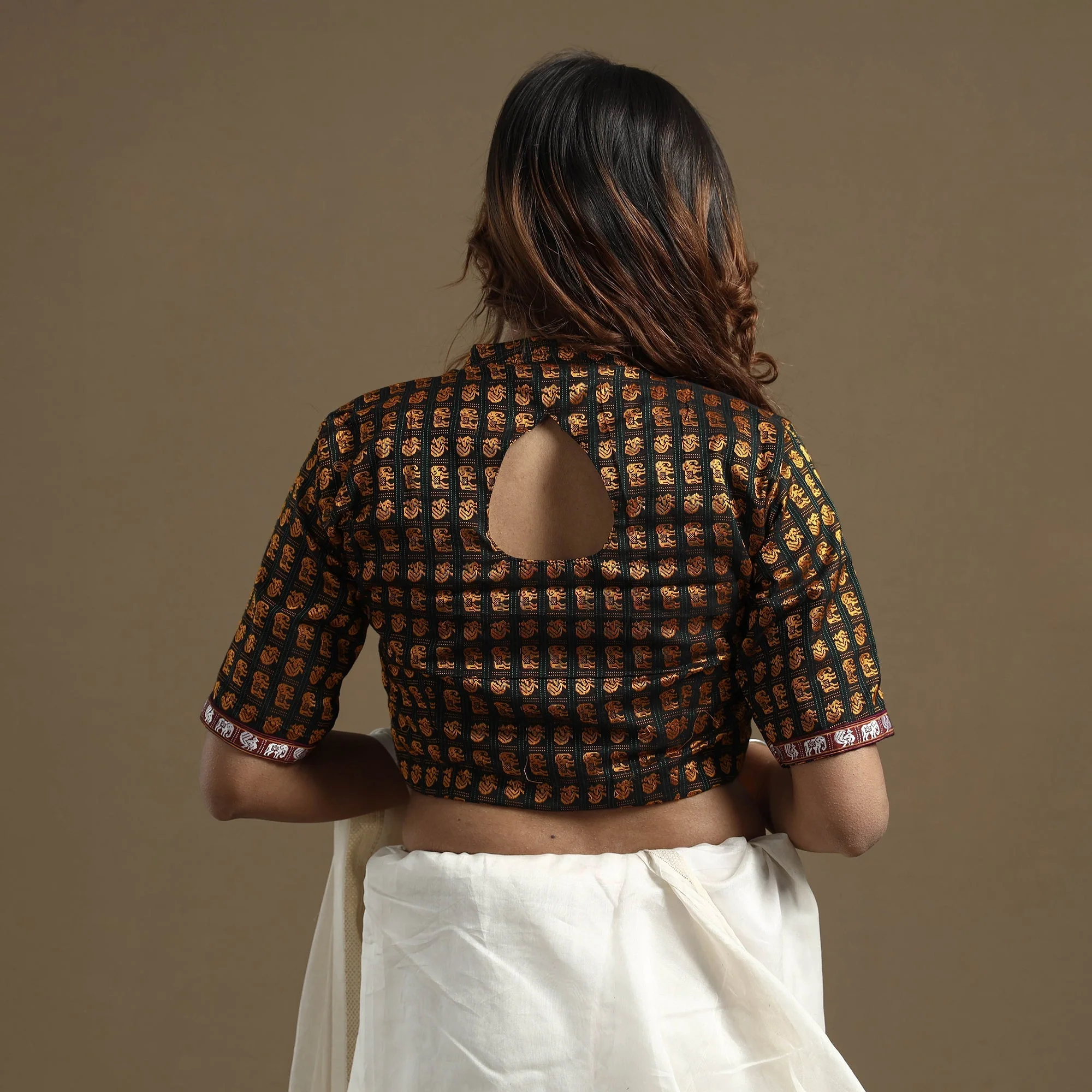 Yellow - Golden - Khun Weave Handloom Cottton Stitched Blouse - Image 6
