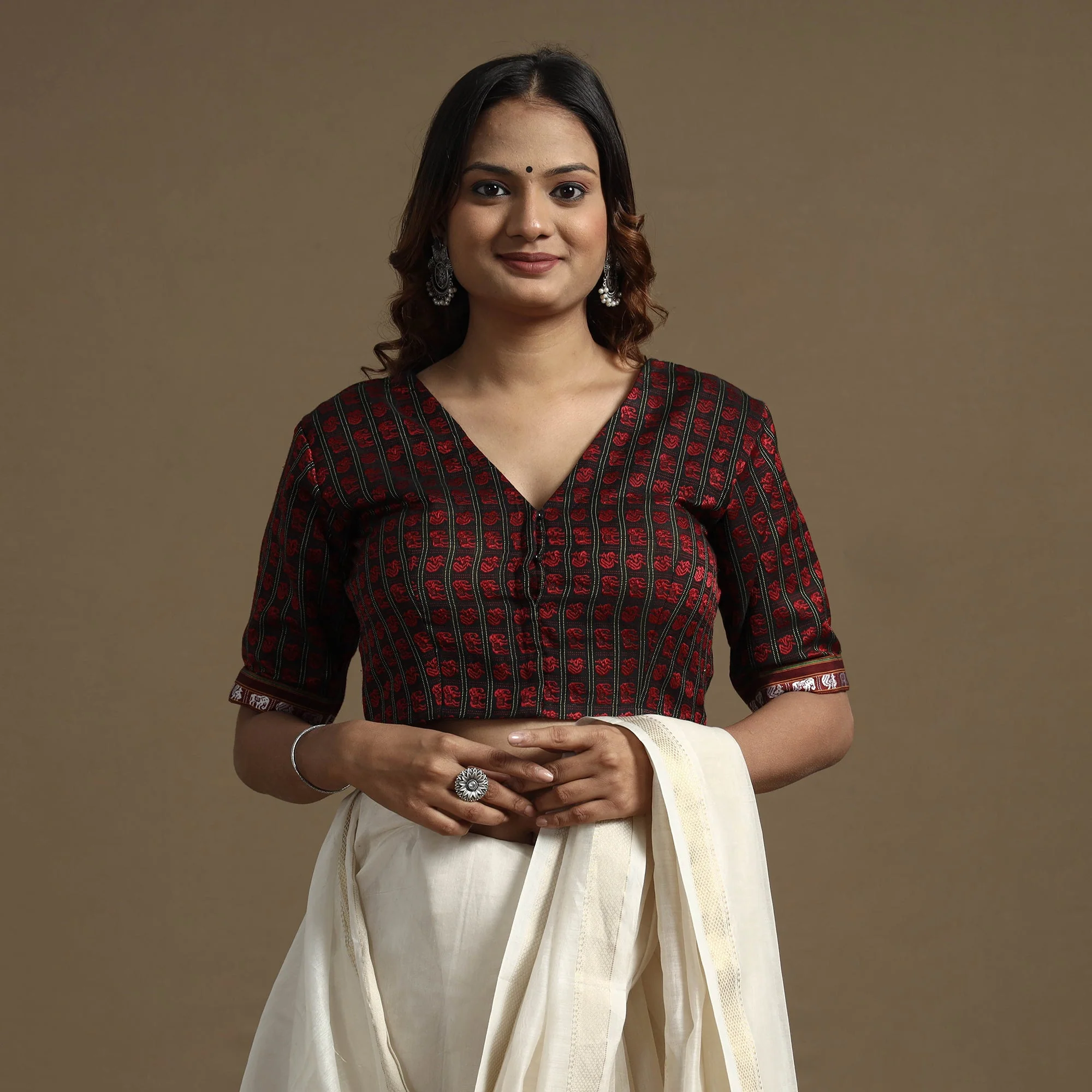 Multicolor - Khun Weave Handloom Cottton Stitched Blouse - Image 3