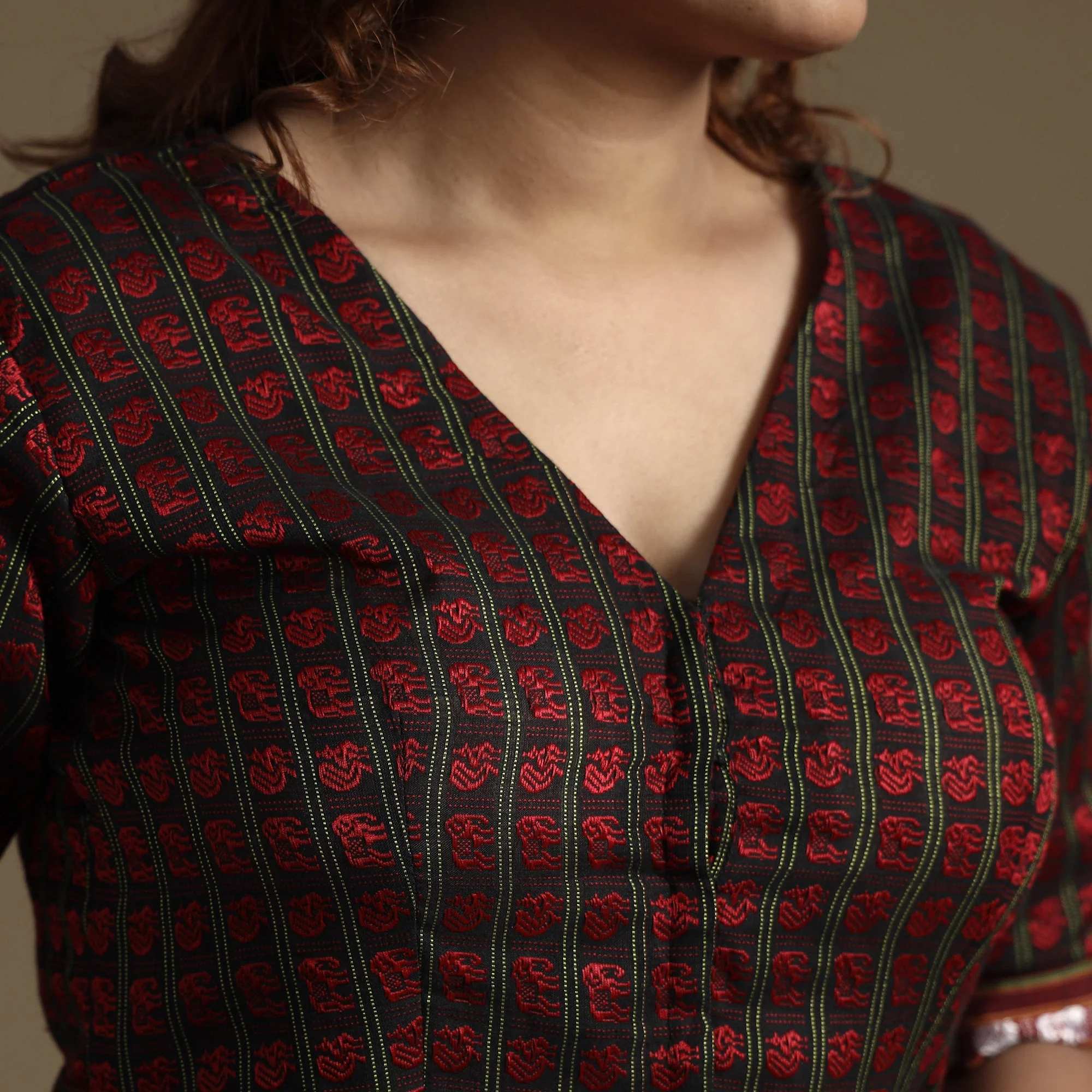 Multicolor - Khun Weave Handloom Cottton Stitched Blouse - Image 4