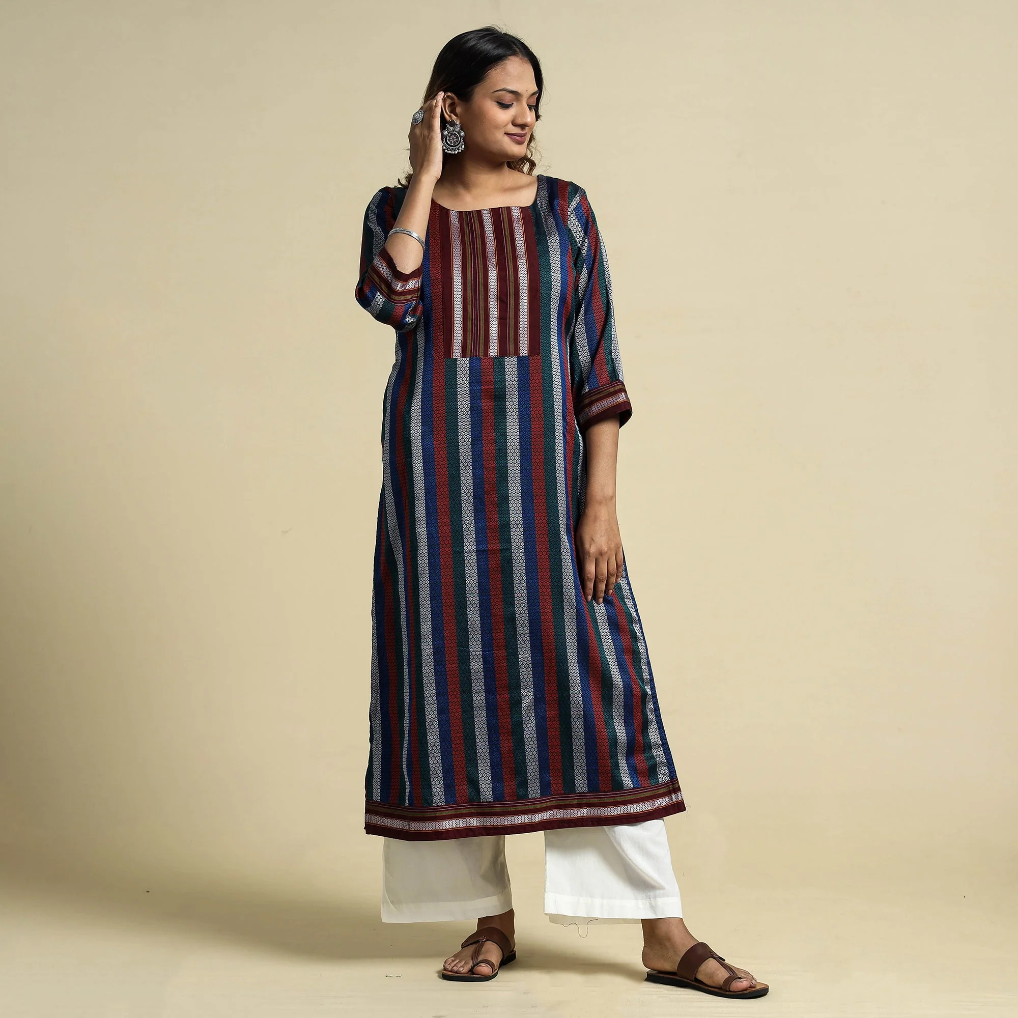 Multicolor - Khun Weave Cotton Straight Kurta - Image 2
