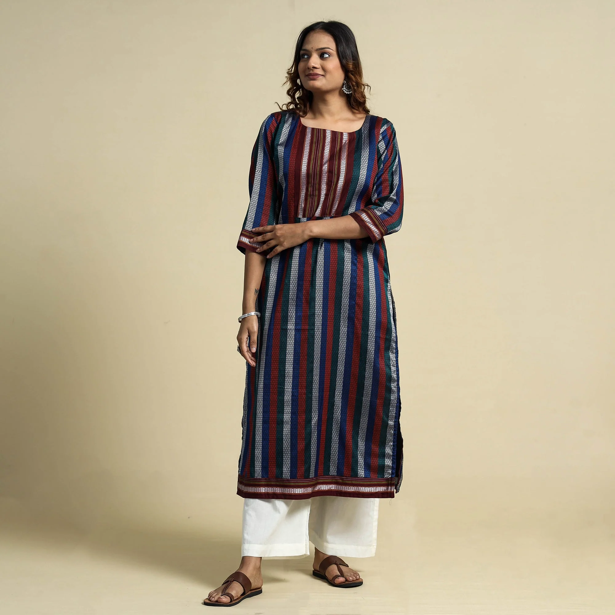Multicolor - Khun Weave Cotton Straight Kurta - Image 3