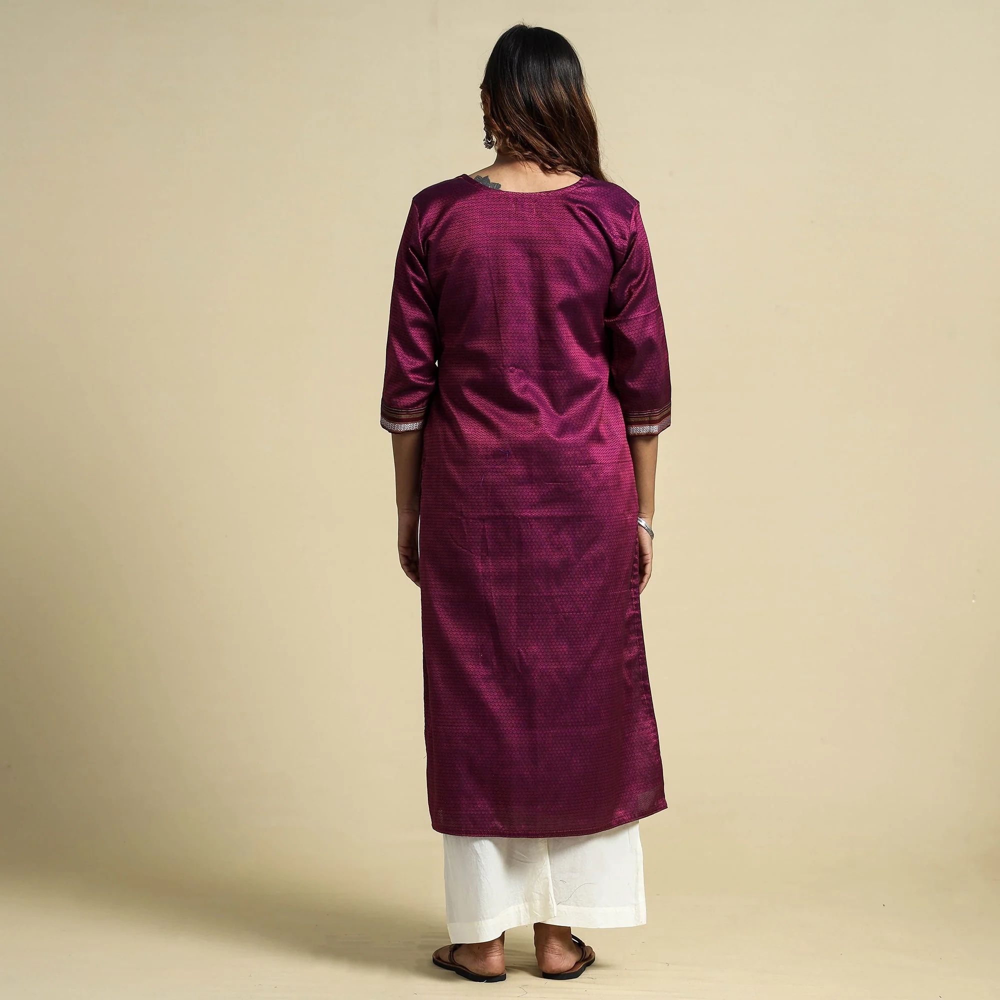 Dark Pink - Khun Weave Cotton Straight Kurta - Image 6