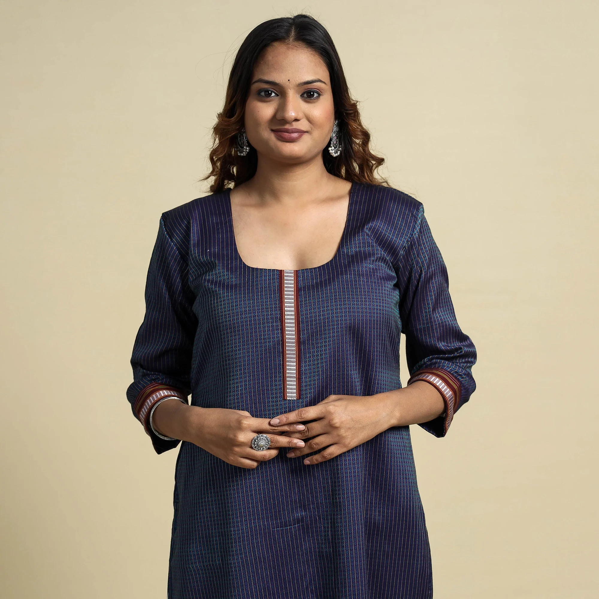 Blue - Khun Weave Cotton Straight Kurta