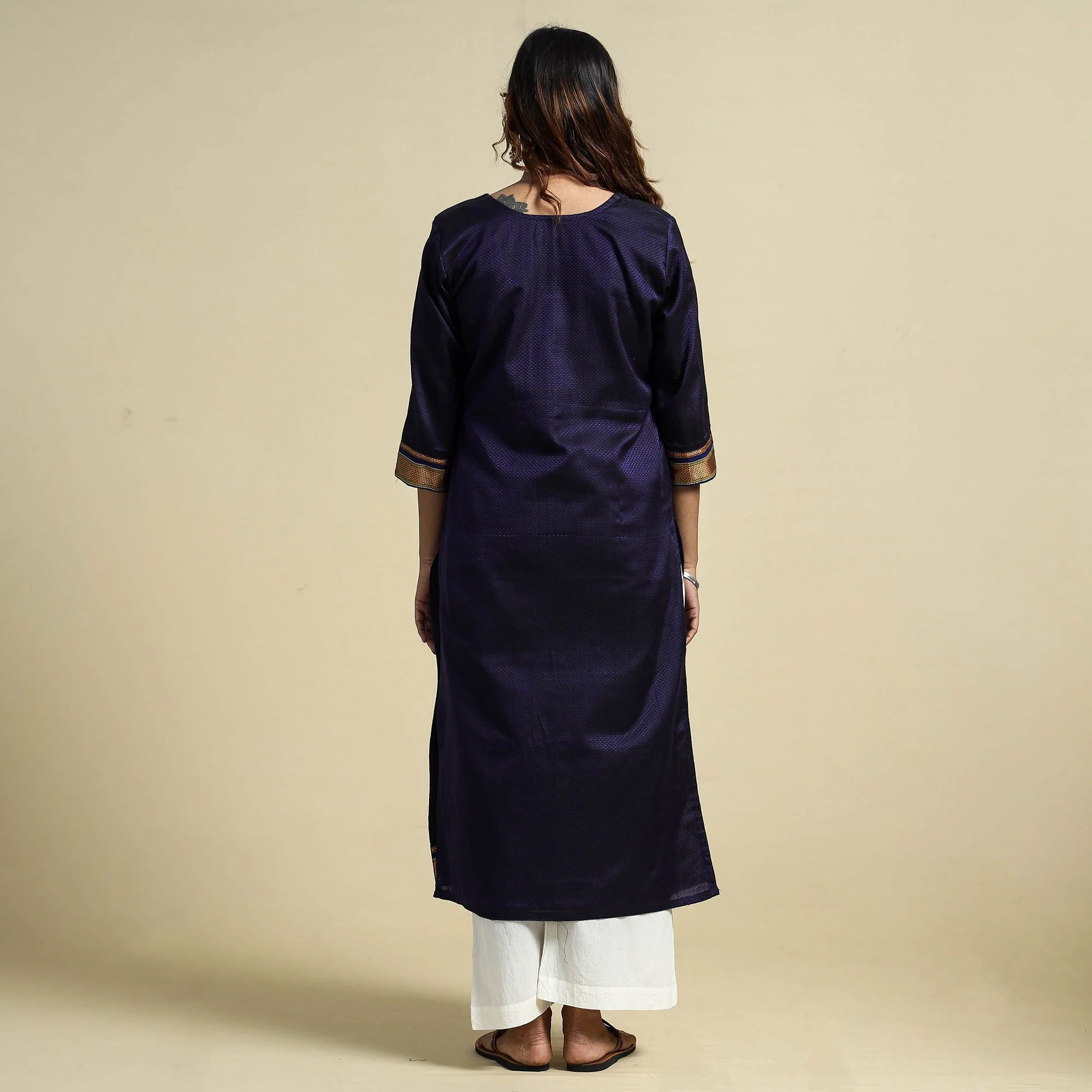 Purple - Voilet - Khun Weave Cotton Straight Kurta - Image 6