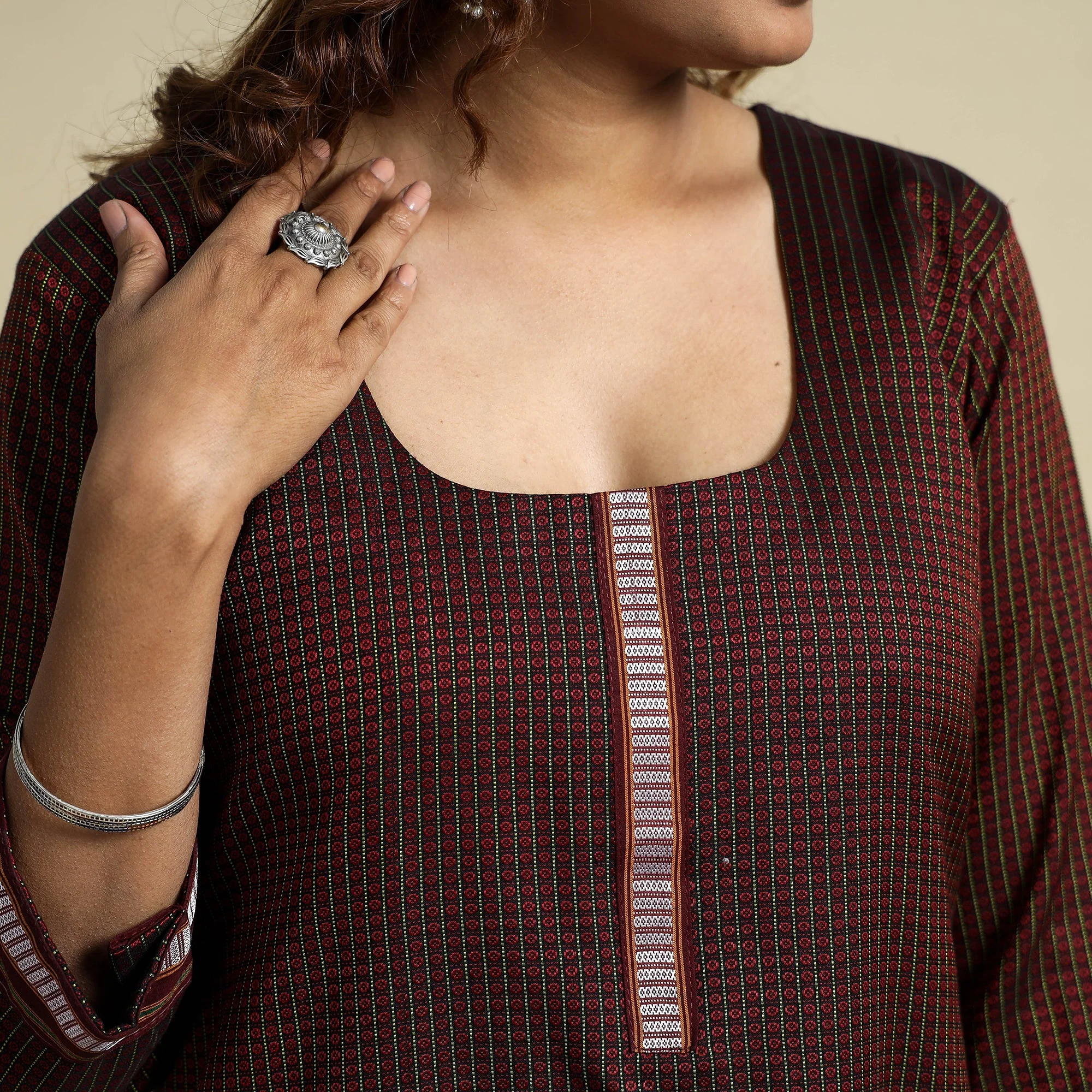 Brown - Khun Weave Cotton Straight Kurta - Image 4