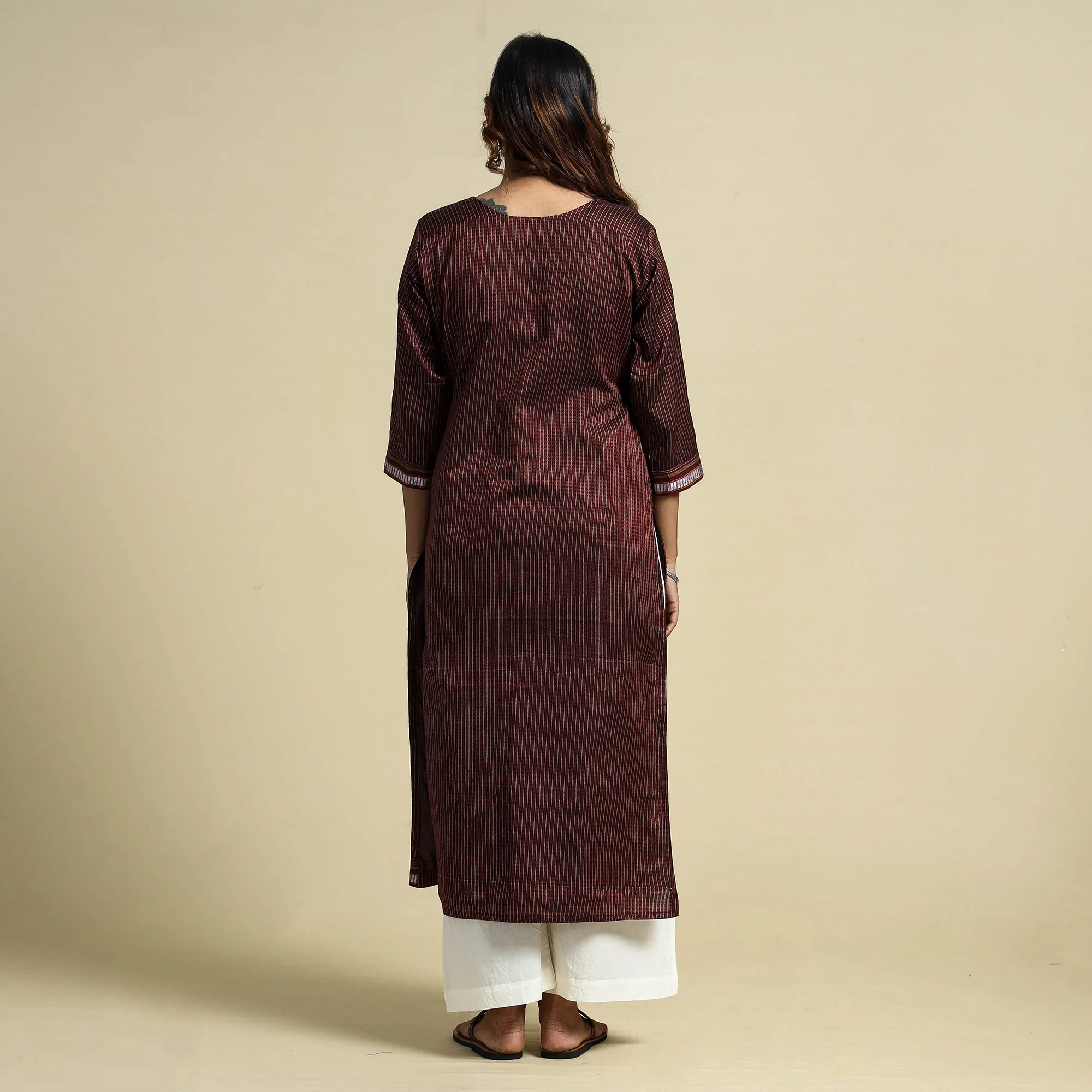 Brown - Khun Weave Cotton Straight Kurta - Image 6