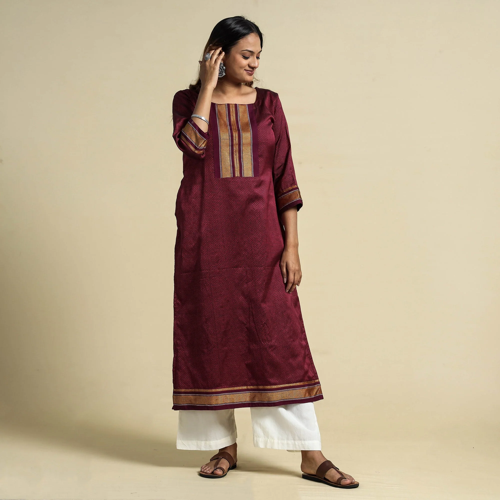 Pink - Khun Weave Cotton Straight Kurta - Image 2