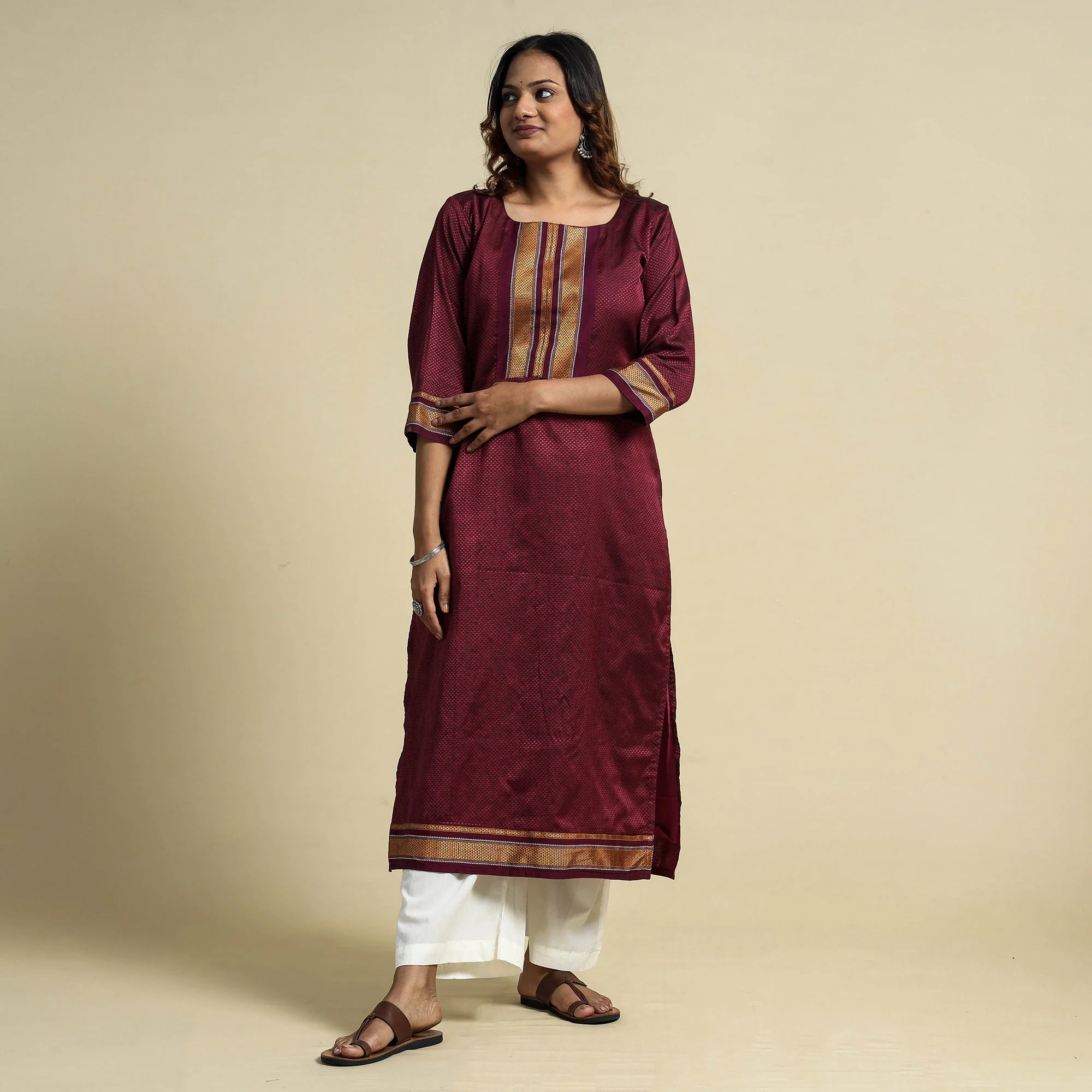 Pink - Khun Weave Cotton Straight Kurta - Image 3
