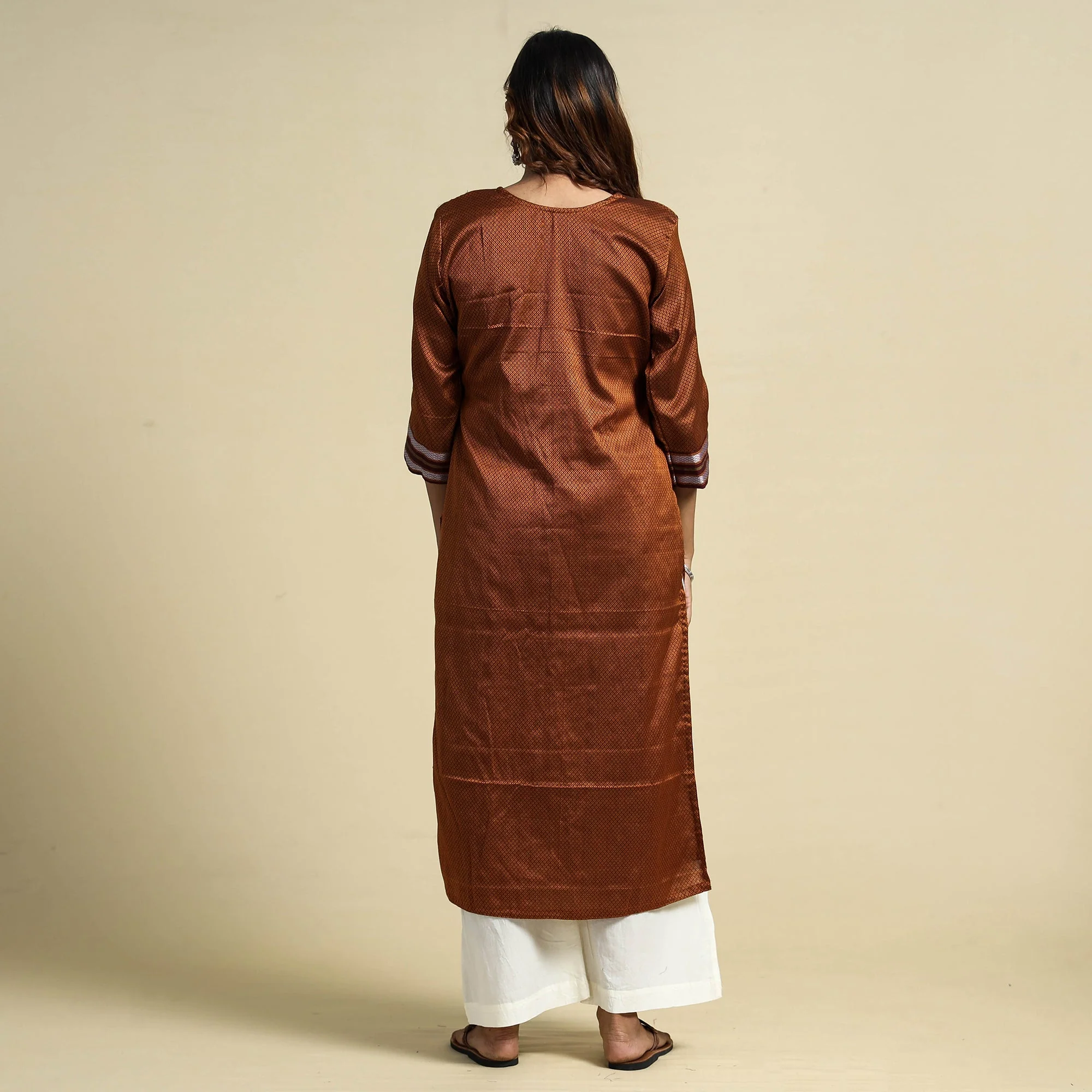 Brown - Khun Weave Cotton Straight Kurta - Image 6