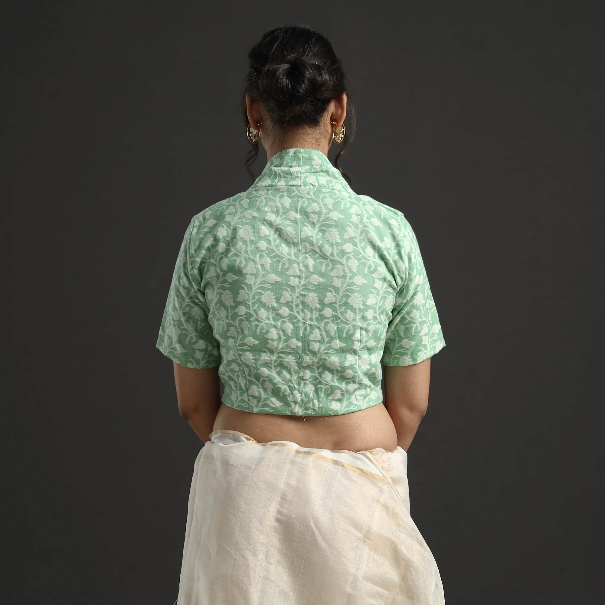 Green - Banarasi Silk Zari Weave Stitched Blouse - Image 5