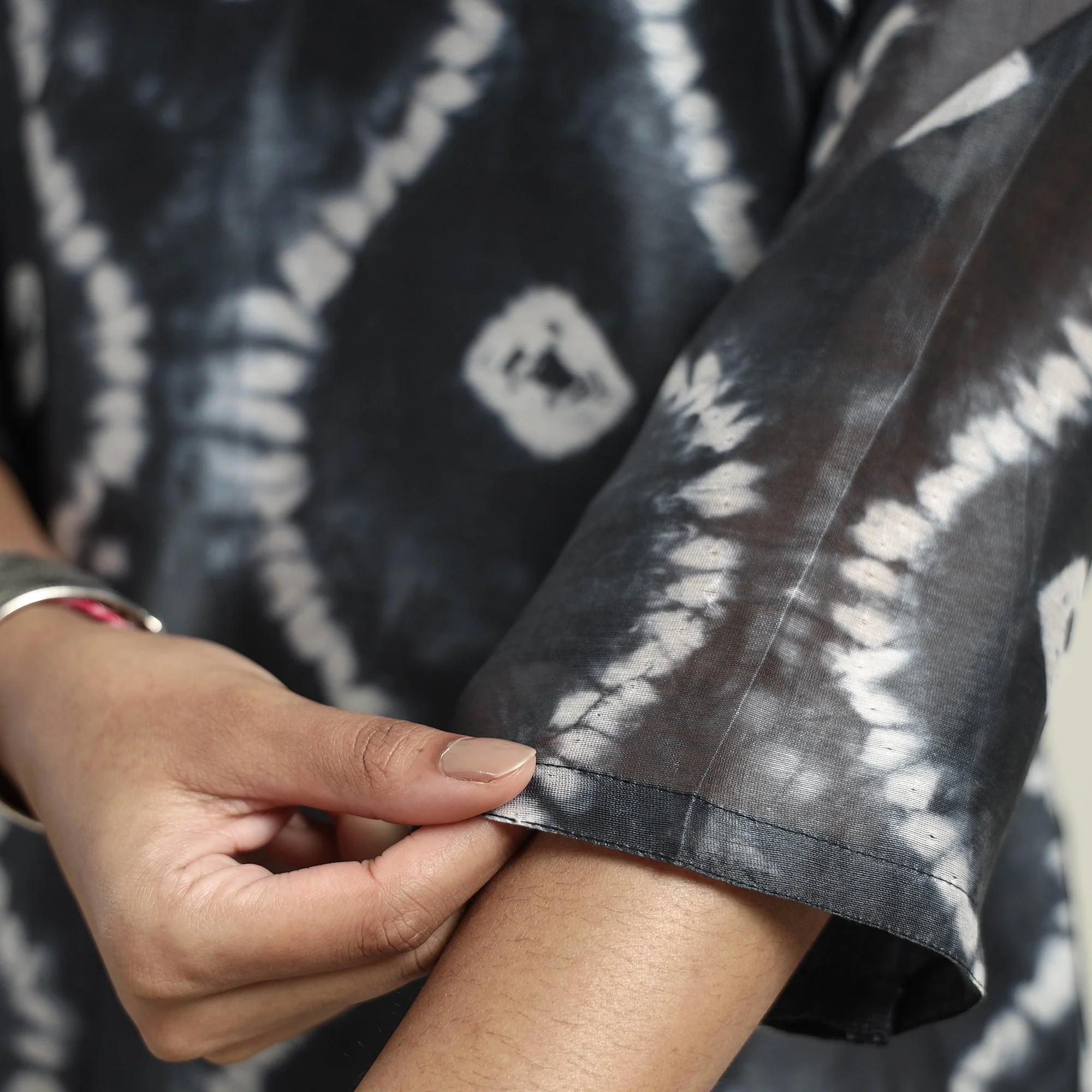 Black - Shibori Tye-Dye Chanderi Silk Kurta with Palazzo & Dupatta Set - Image 6