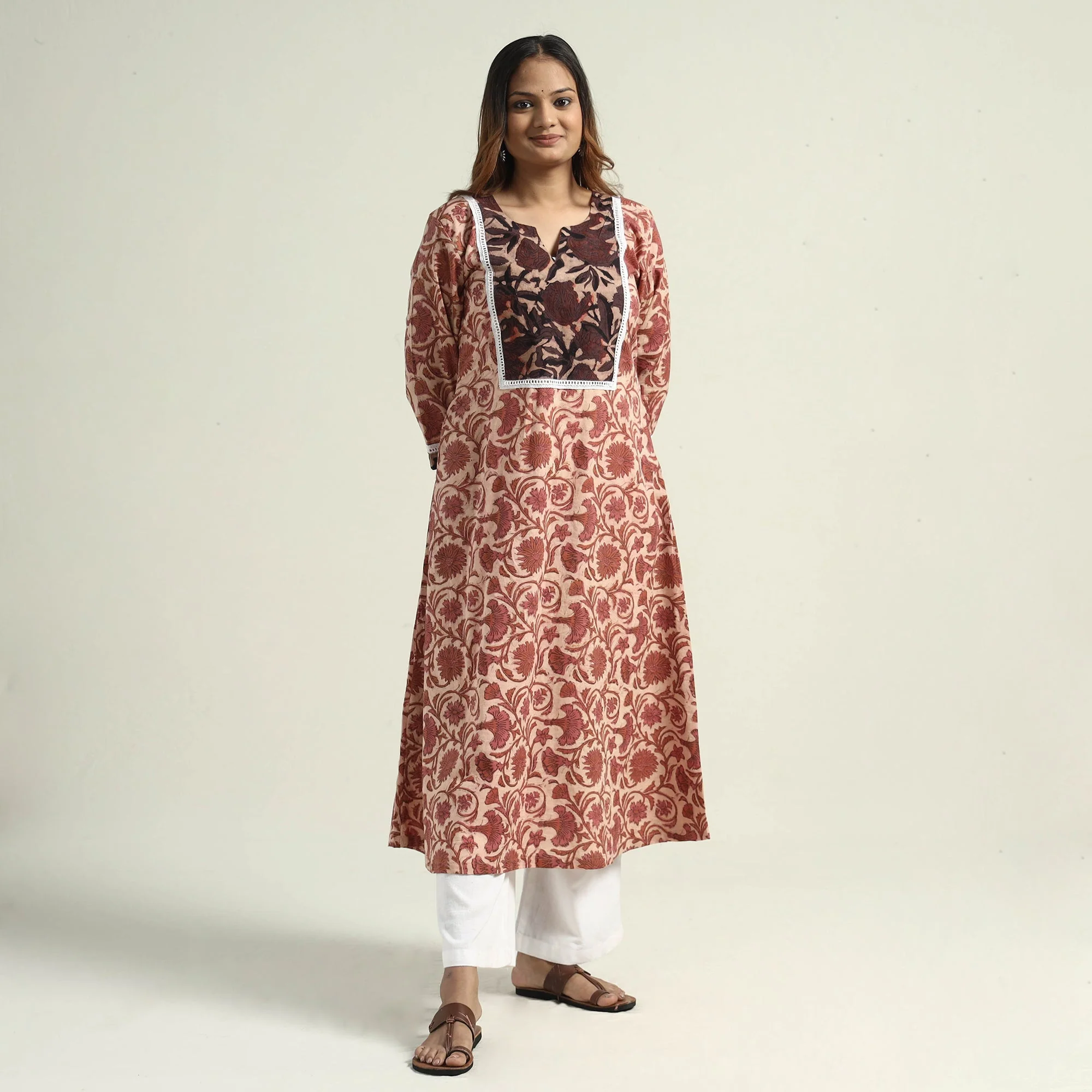 Peach - Vanaspati Hand Block Printed Cotton Kurta - Image 3