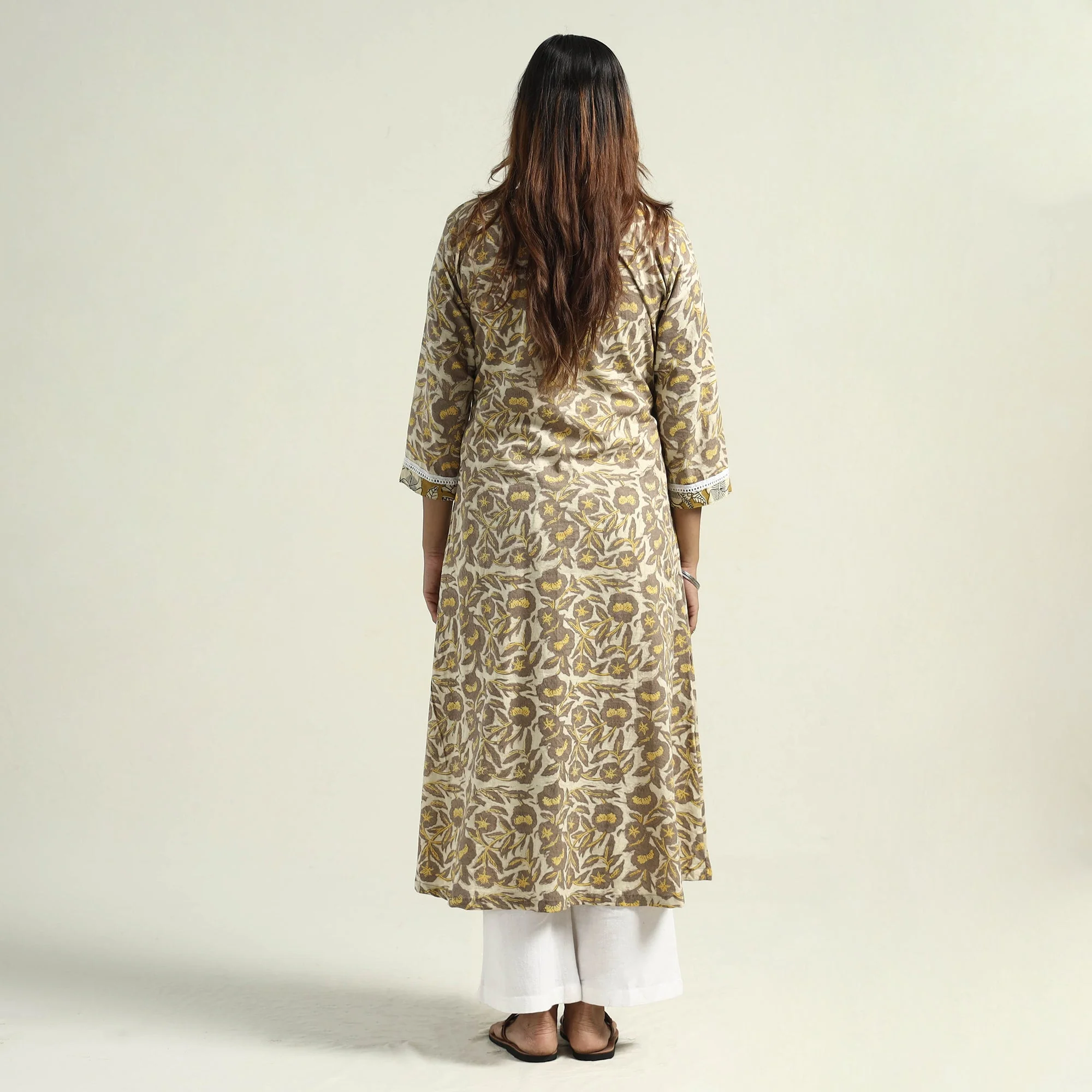 Yellow - Vanaspati Hand Block Printed Cotton A-Line Kurta - Image 7