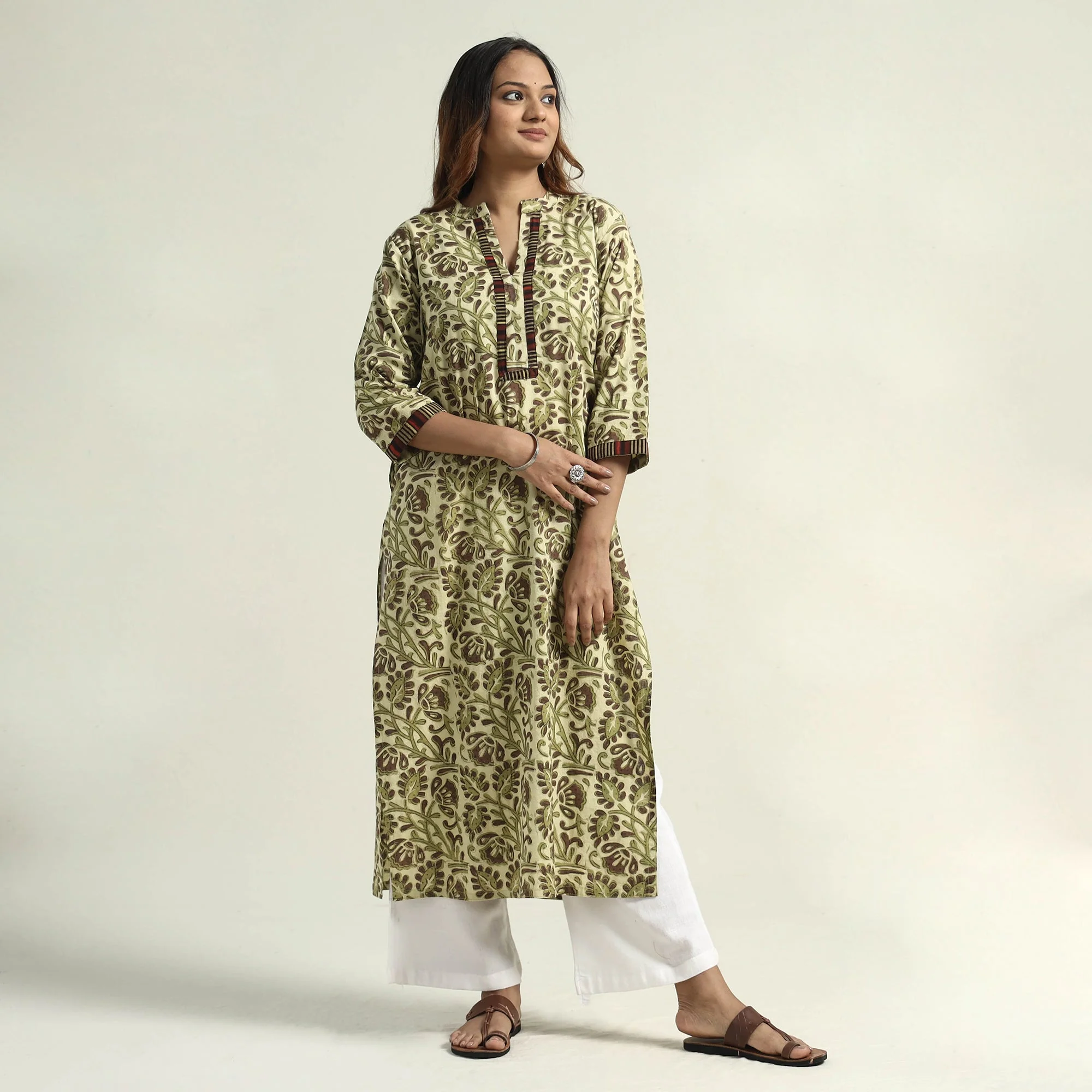 Green - Vanaspati Hand Block Printed Cotton Straight Kurta - Image 2