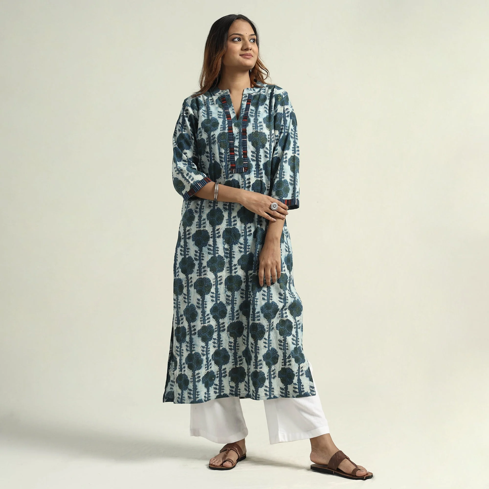 Blue - Vanaspati Hand Block Printed Cotton Straight Kurta - Image 2