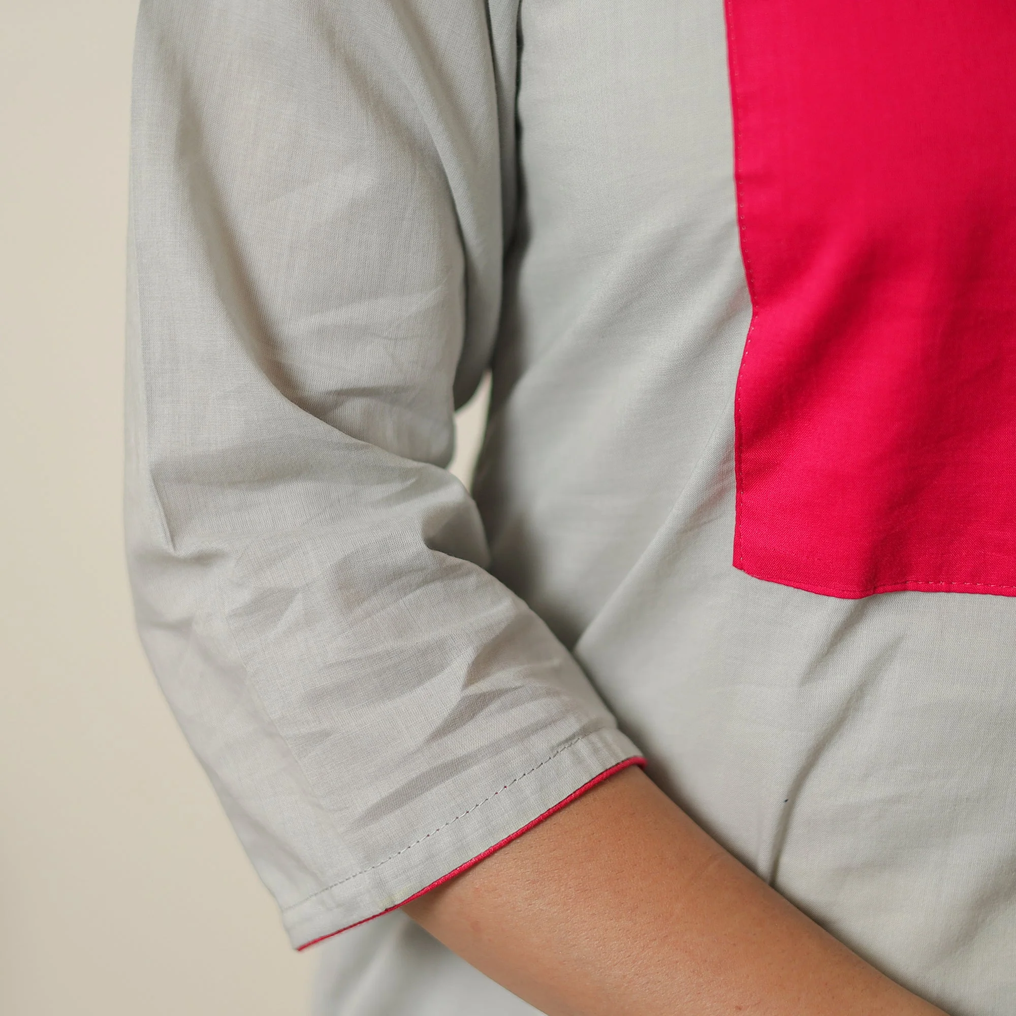 White - Light Grey - Plain Cotton Long Straight Kurta 07 - Image 6