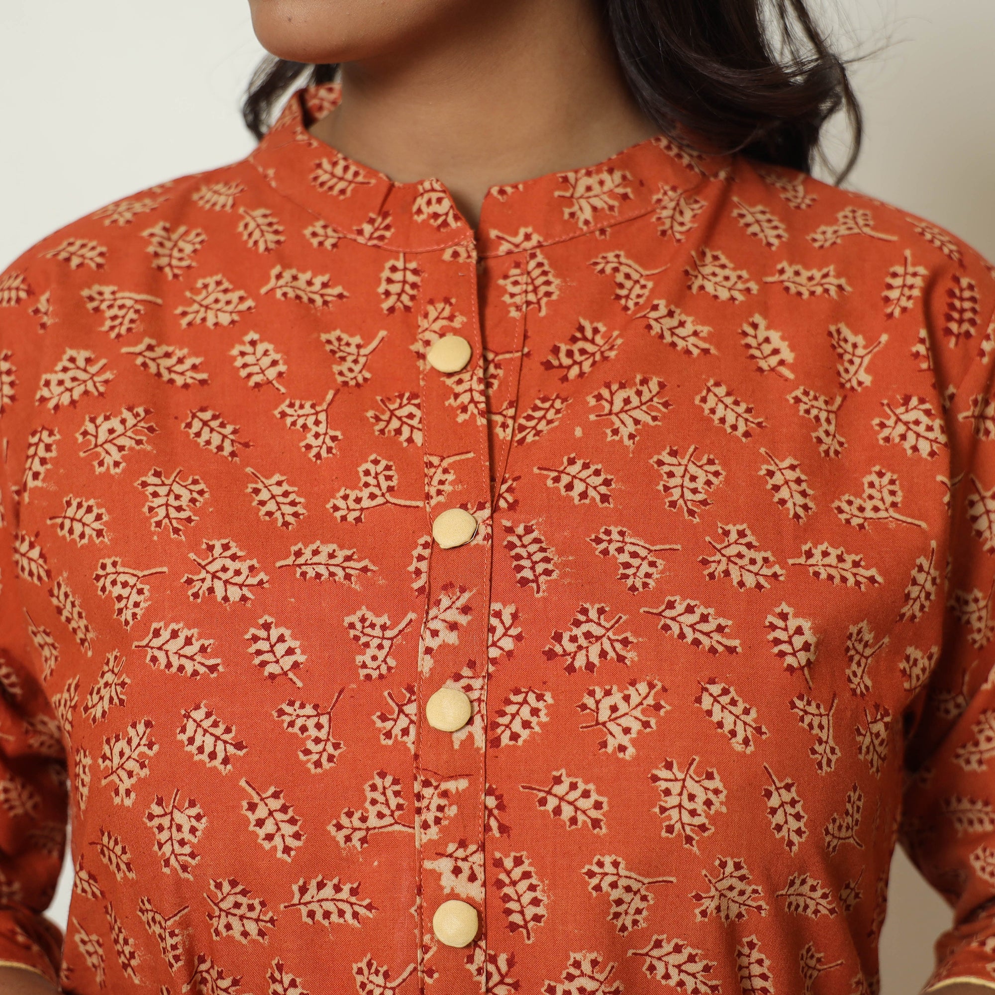 Orange - Pedana Kalamkari Hand Block Printed Cotton Straight Kurta 54 - Image 6