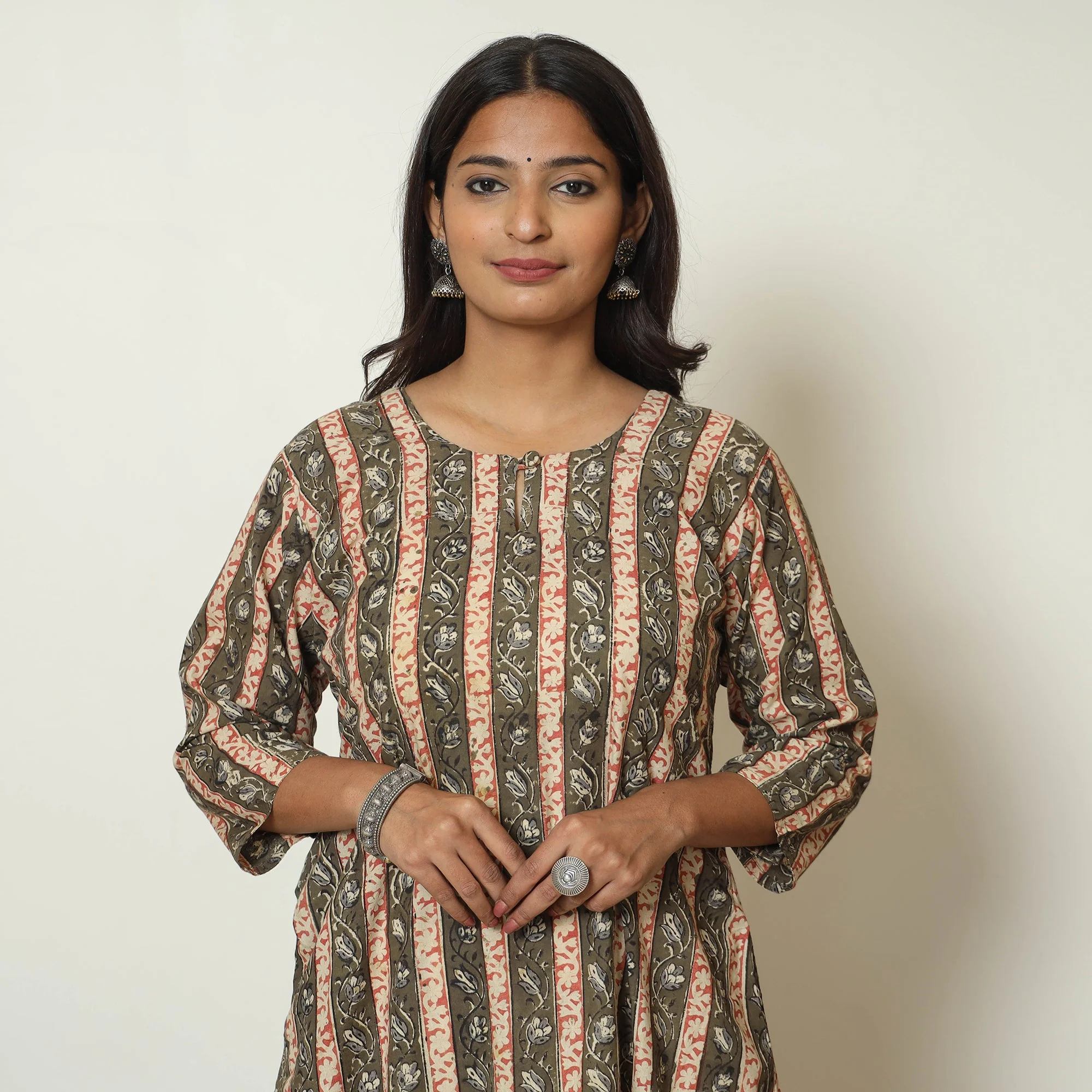 Green - Block Print Cotton A-Line Kalamkari Kurta 45