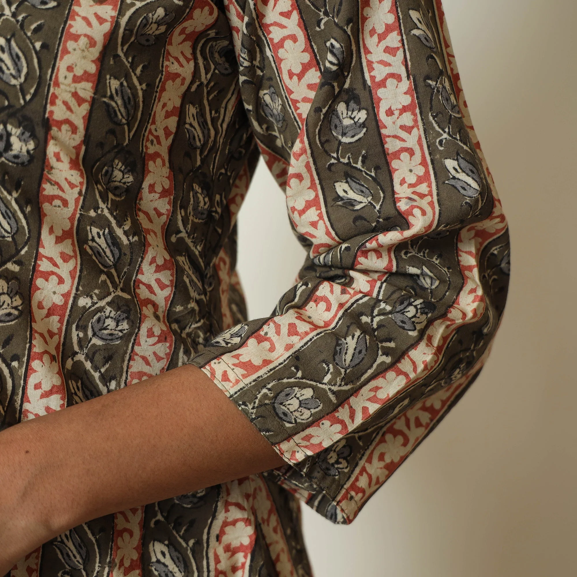 Green - Block Print Cotton A-Line Kalamkari Kurta 45 - Image 6