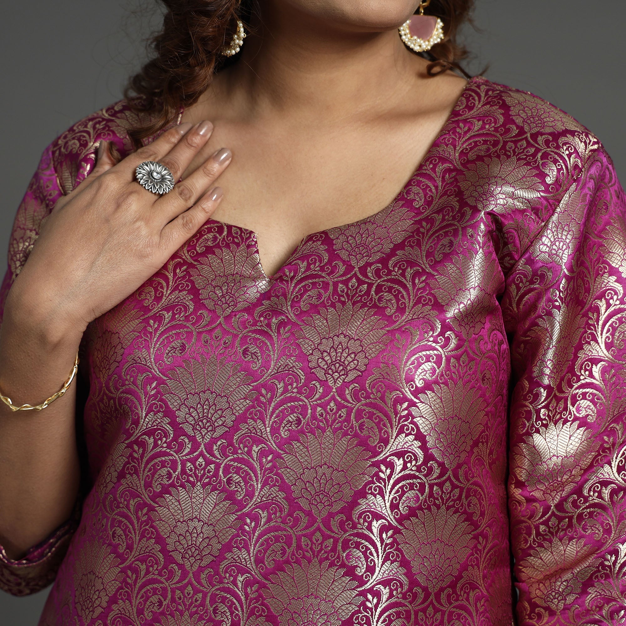 Dark Purple - Elegant Banarasi Brocade Silk Kurta with Pant Set - Image 4
